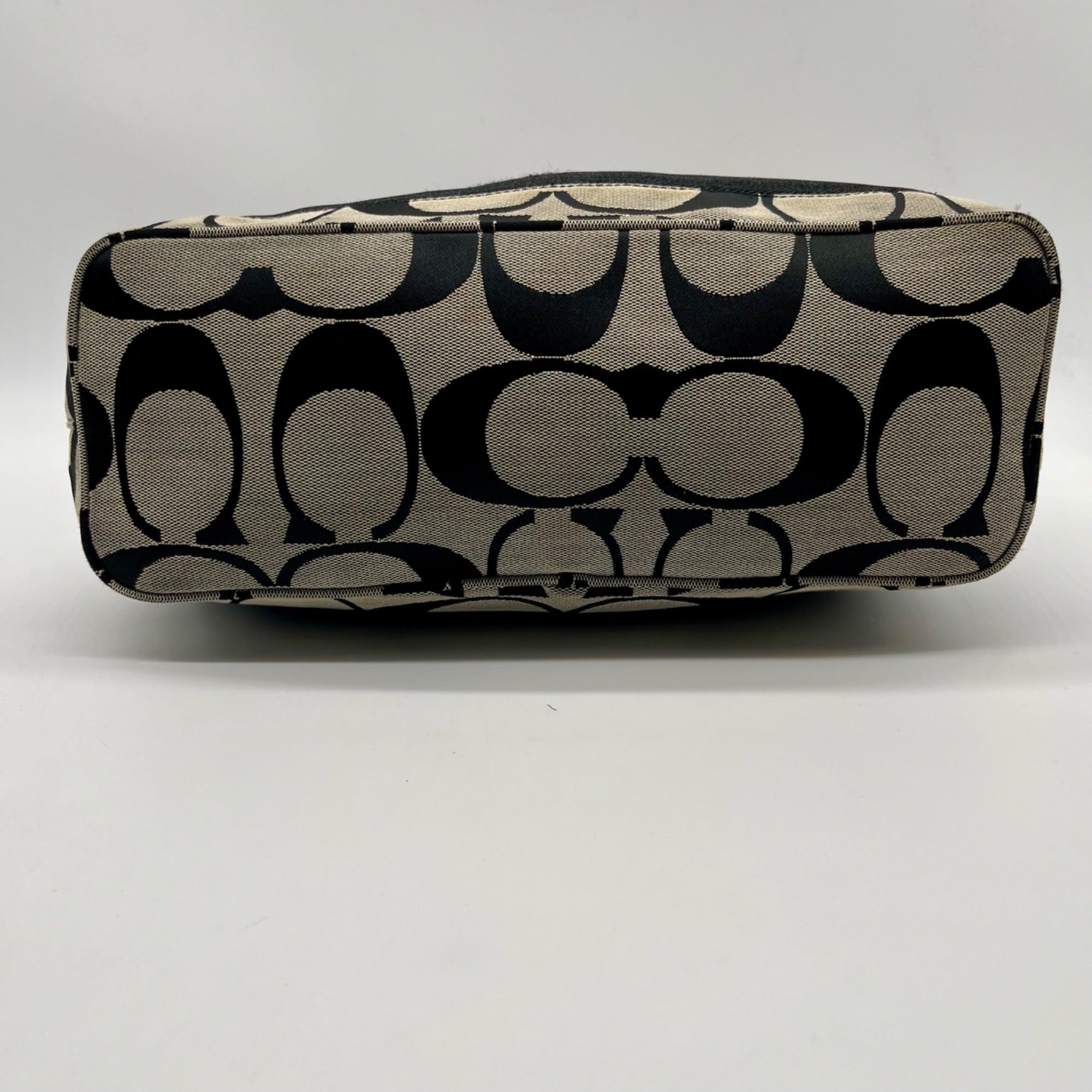 Coach Black Signature Strip Canvas Hobo Bag- F17434