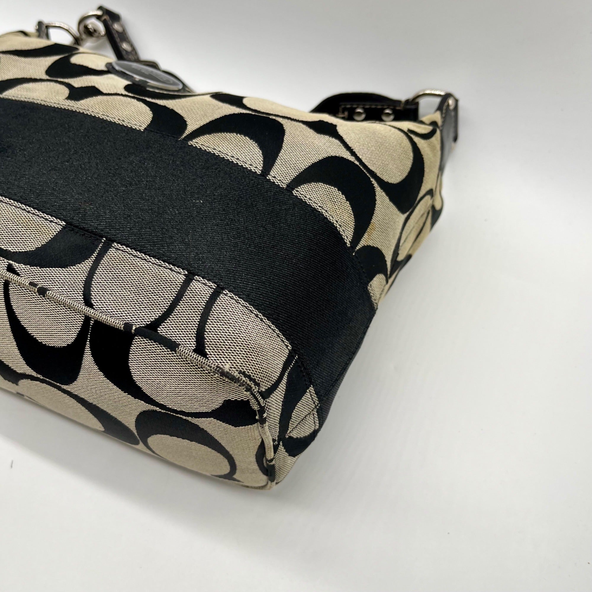 Coach Black Signature Strip Canvas Hobo Bag- F17434