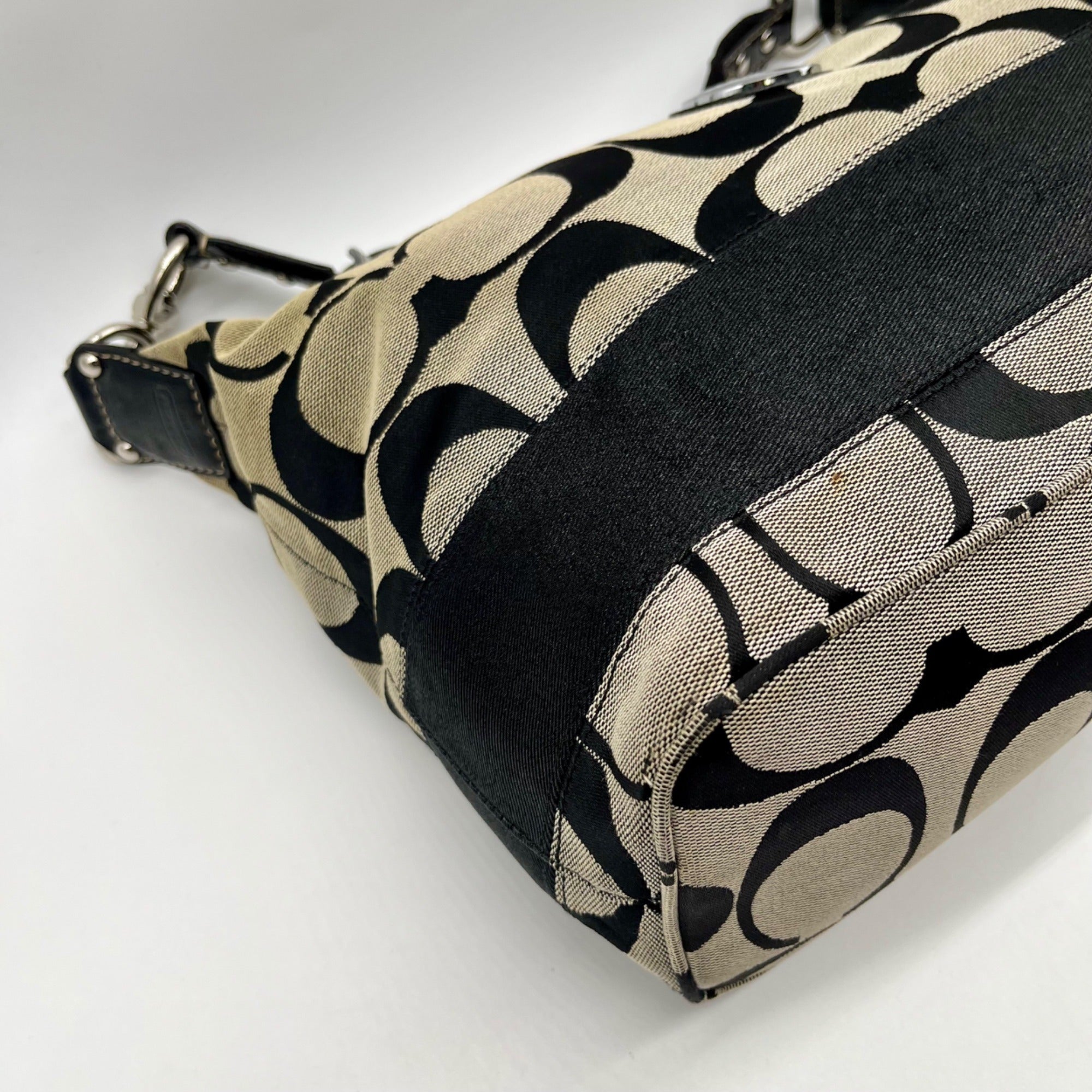 Coach Black Signature Strip Canvas Hobo Bag- F17434