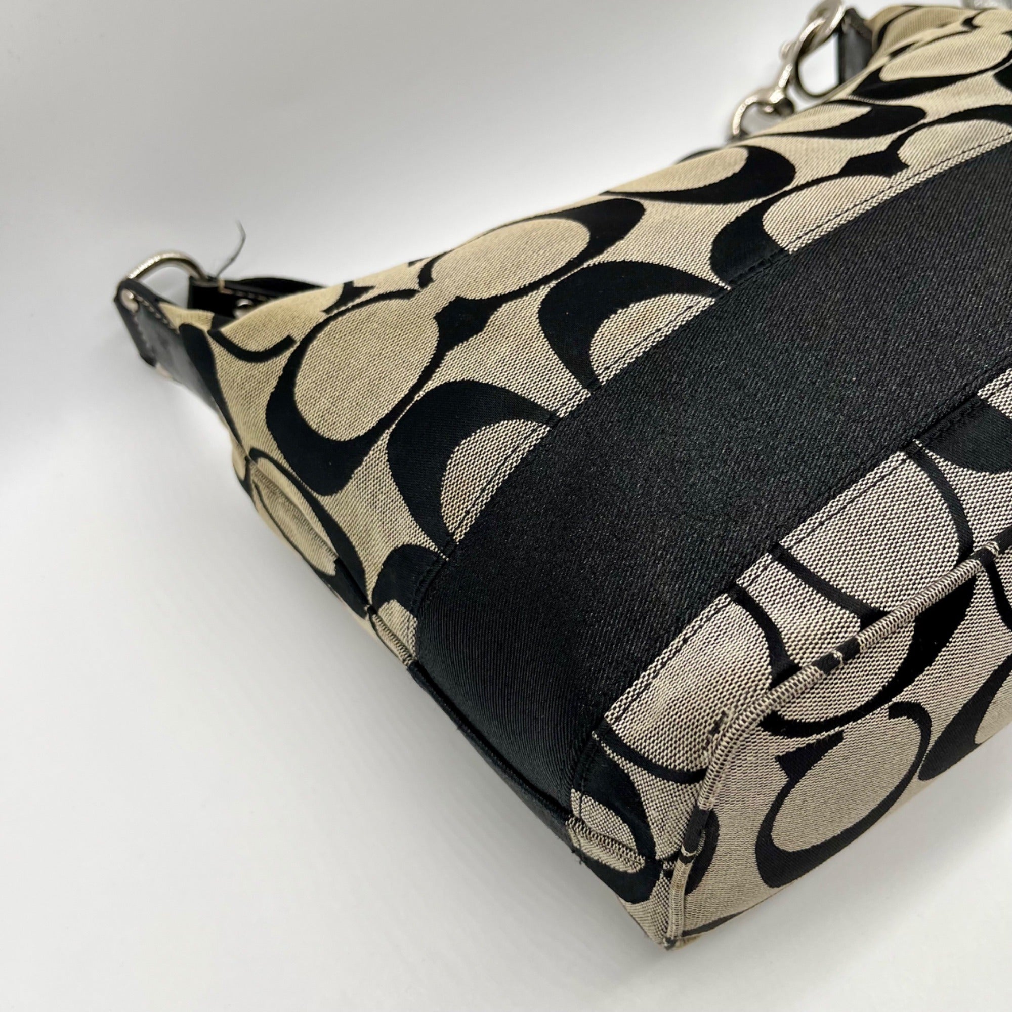 Coach Black Signature Strip Canvas Hobo Bag- F17434