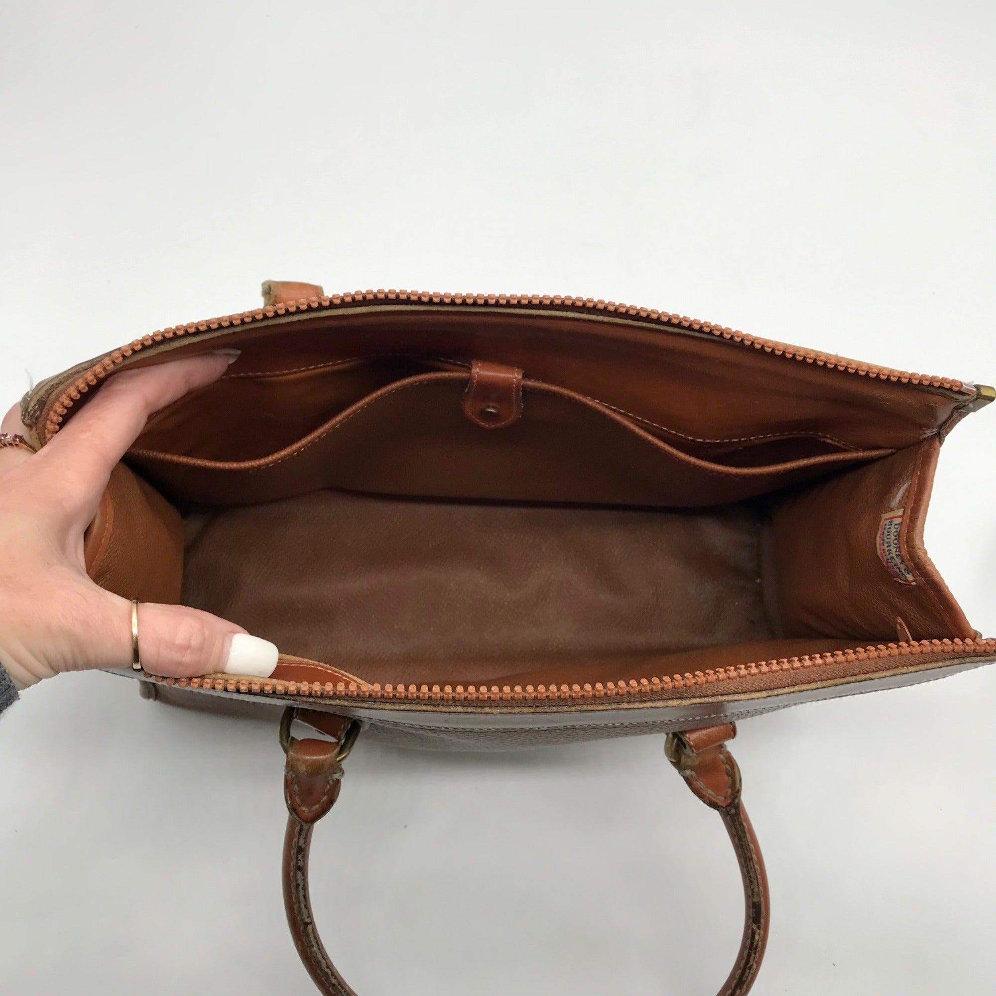 Dooney &amp; Bourke Brown Pebbled Leather All Weather London Satchel Bag