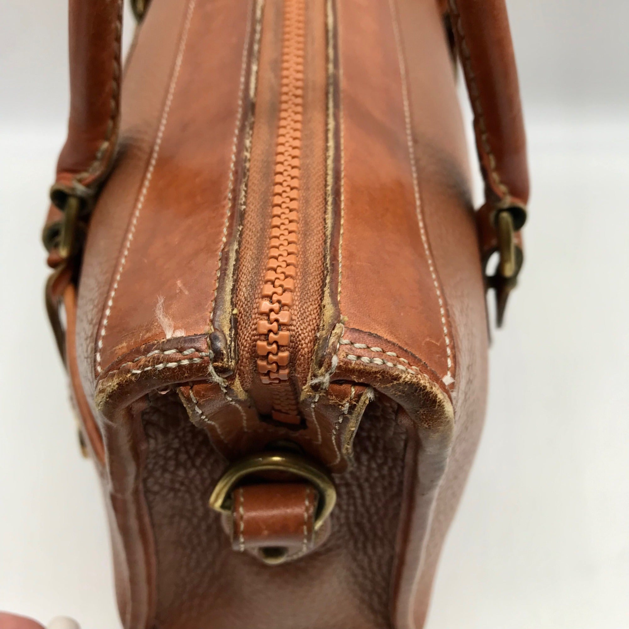 Dooney &amp; Bourke Brown Pebbled Leather All Weather London Satchel Bag