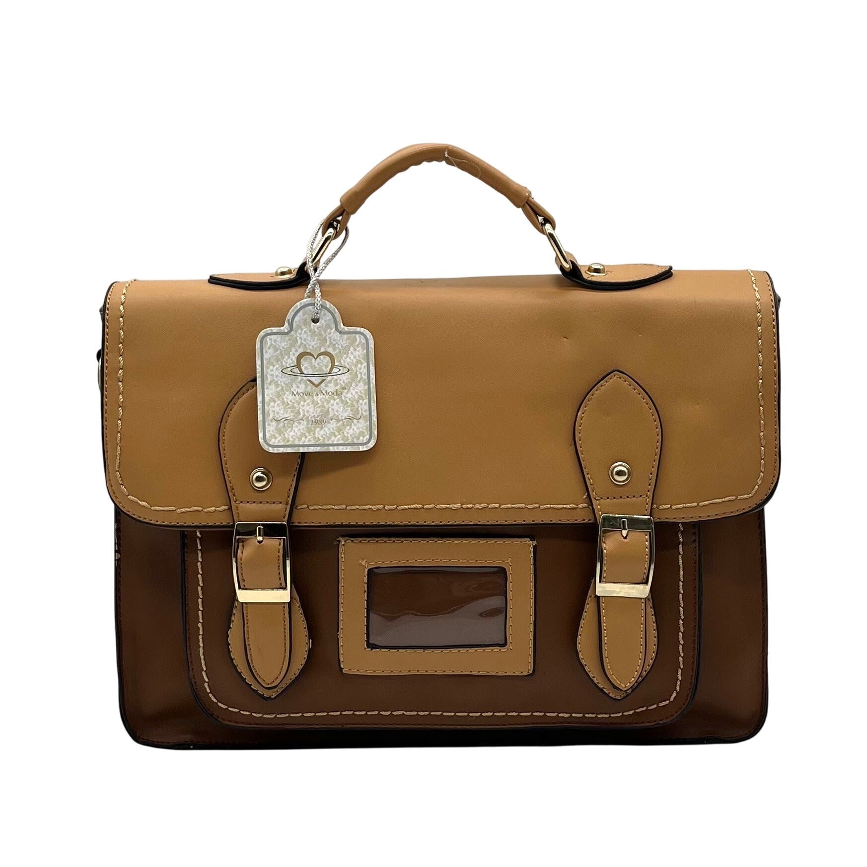 Move &amp; Moda Brown Faux Leather Work Convertible Crossbody Briefcase