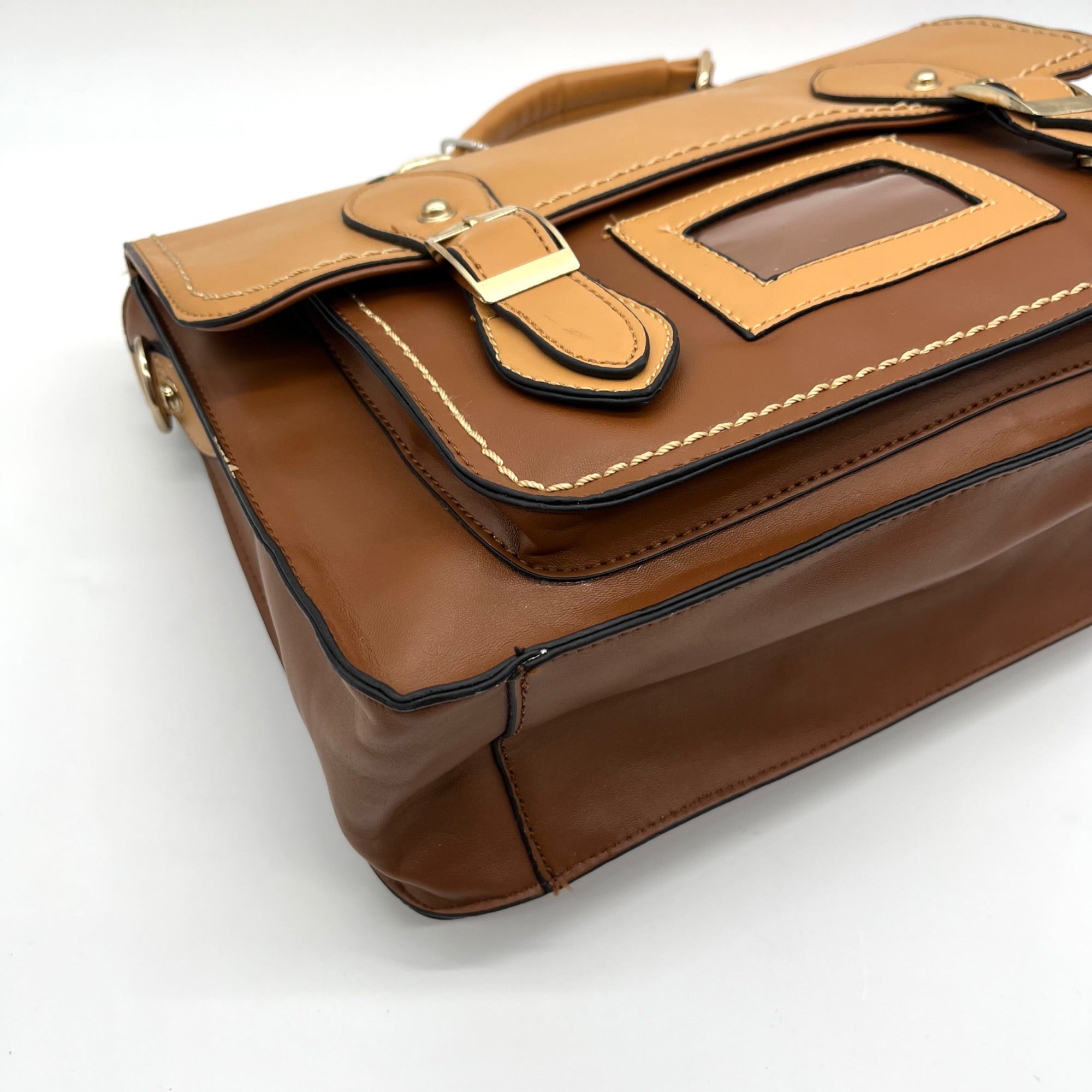 Move &amp; Moda Brown Faux Leather Work Convertible Crossbody Briefcase