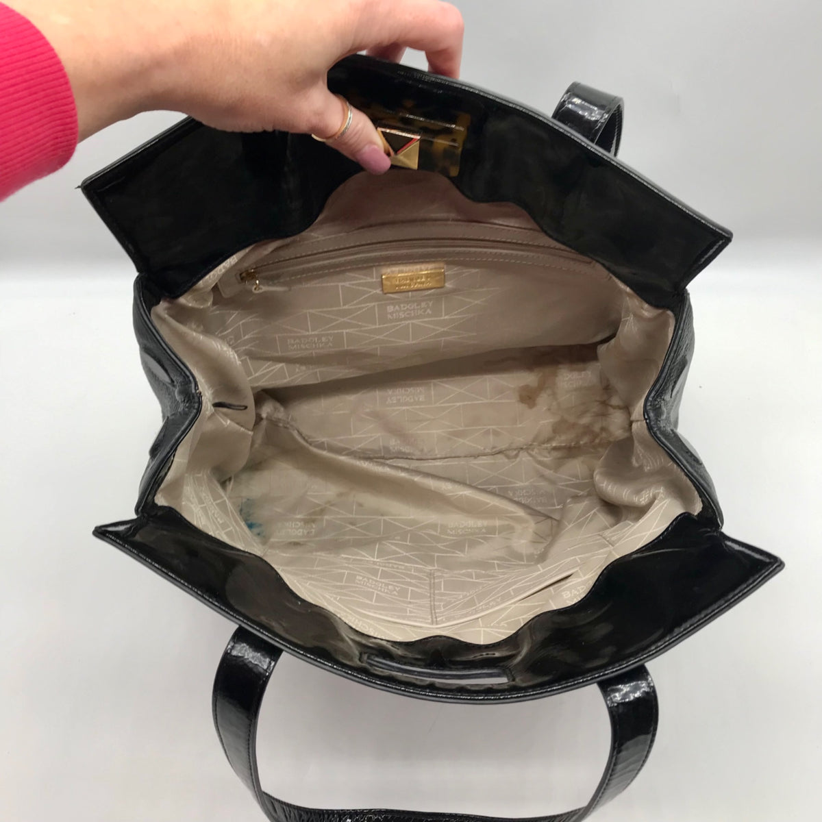 Badgley Mischka Black Leather Maya Tote Bag