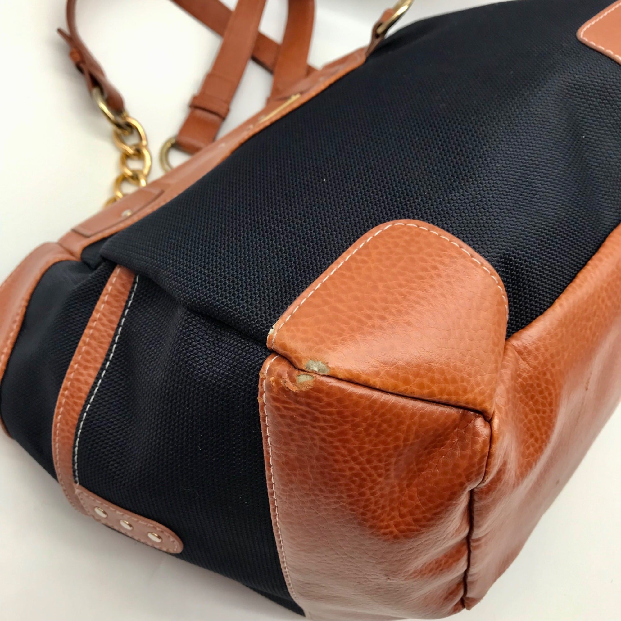 Miche Navy Blue &amp; Brown Canvas Magda Prima Tote Bag