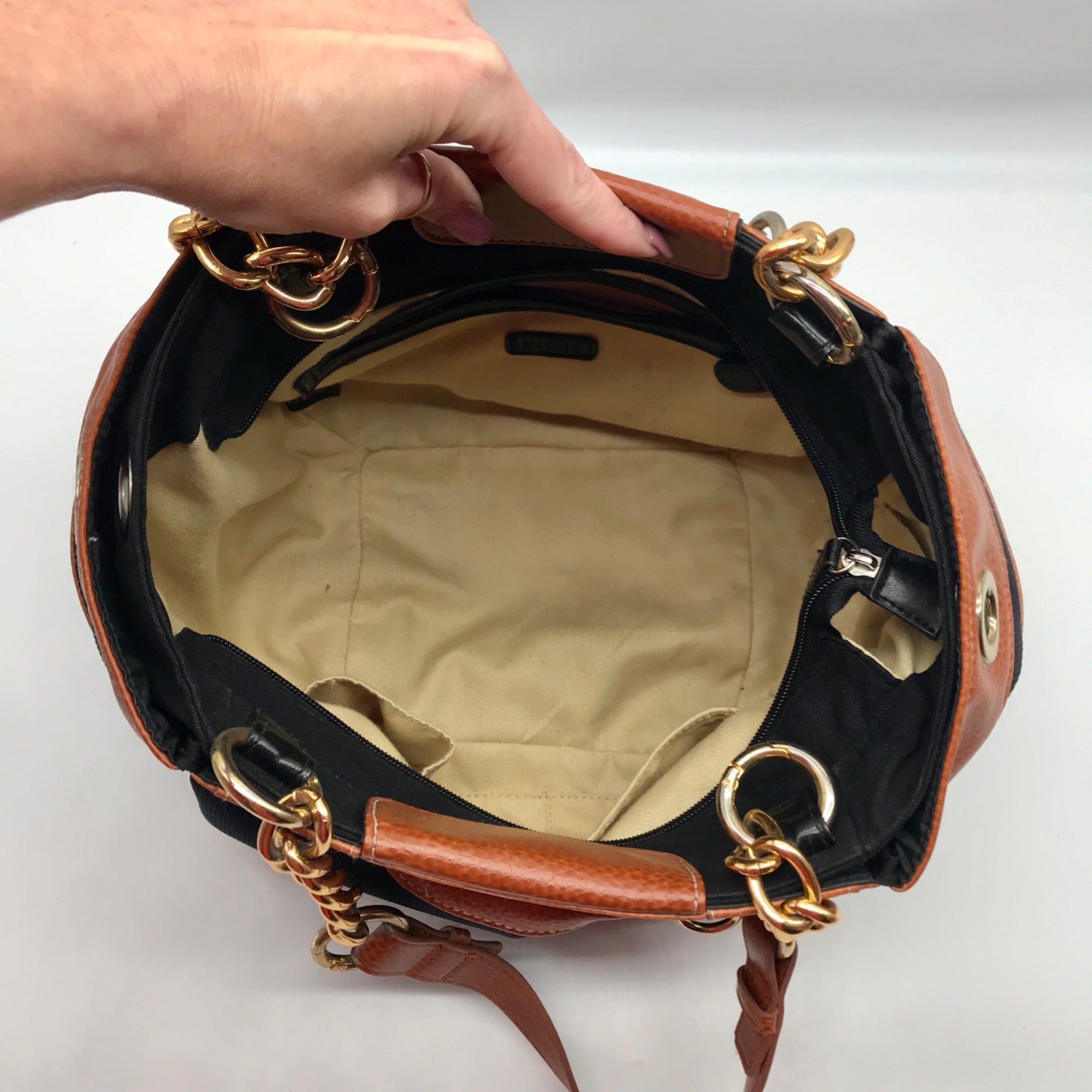 Miche Navy Blue &amp; Brown Canvas Magda Prima Tote Bag