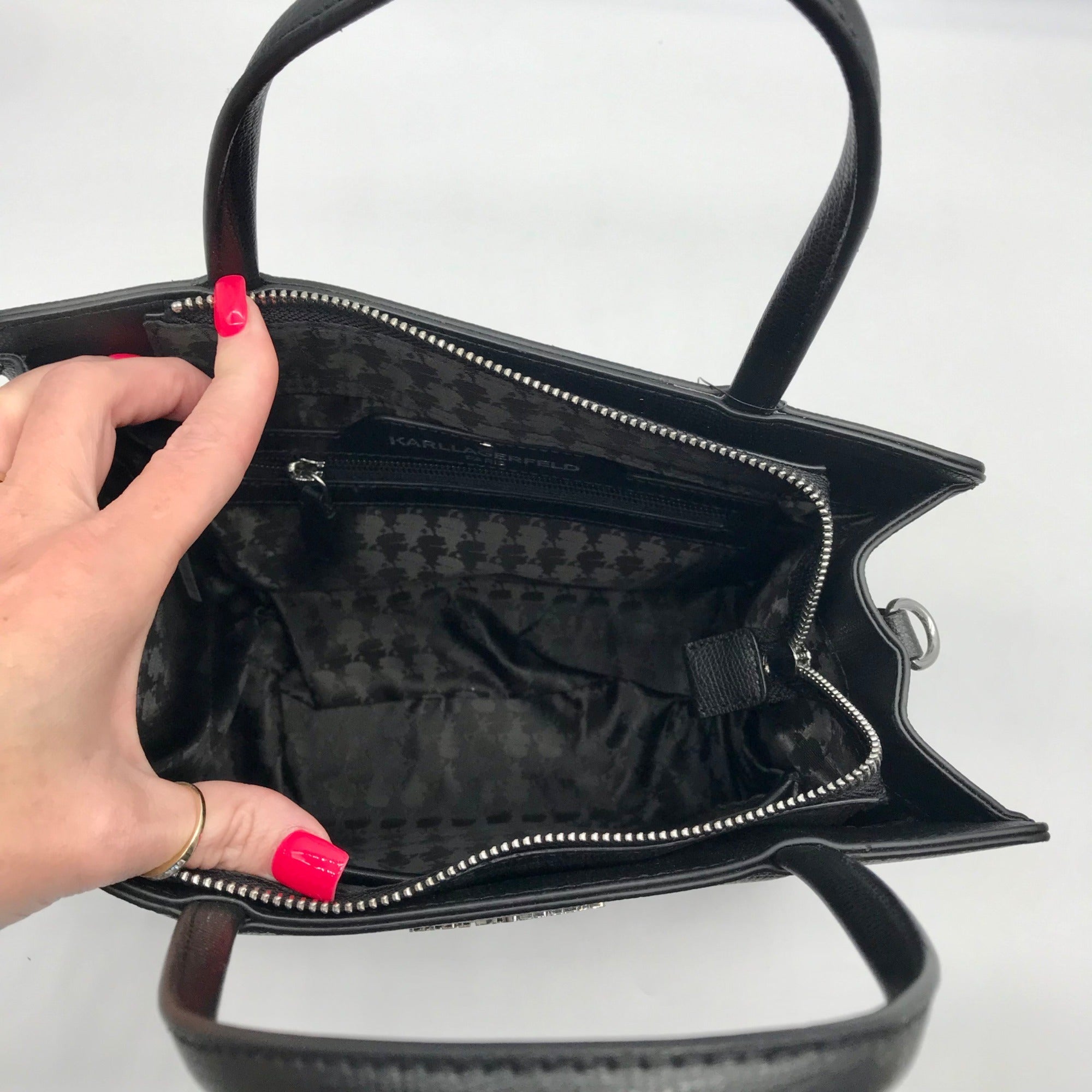 Karl Lagerfield Black Leather Paris Maybelle Convertible Satchel Bag