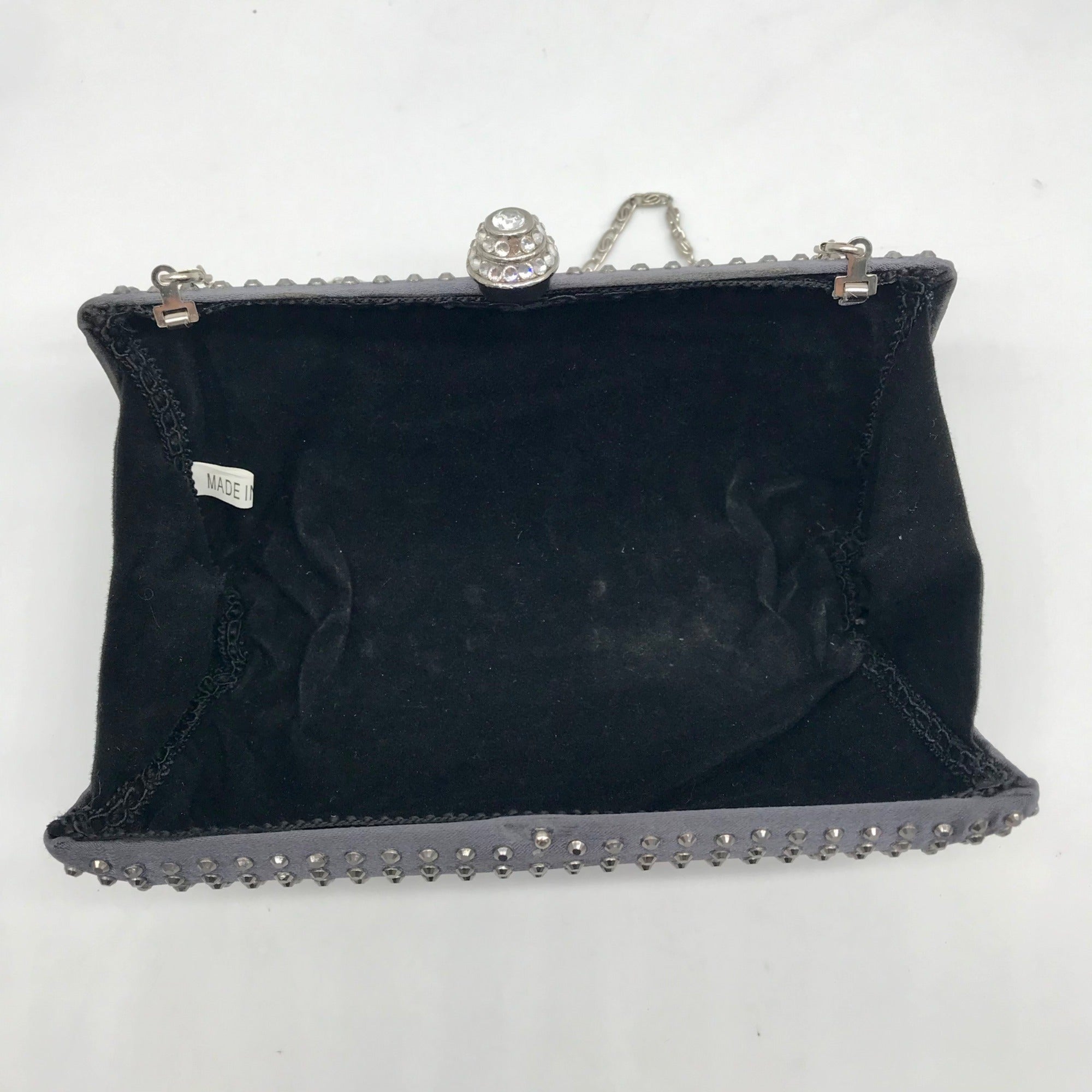 Grey Satin &amp; Rhinestone Evening Clutch