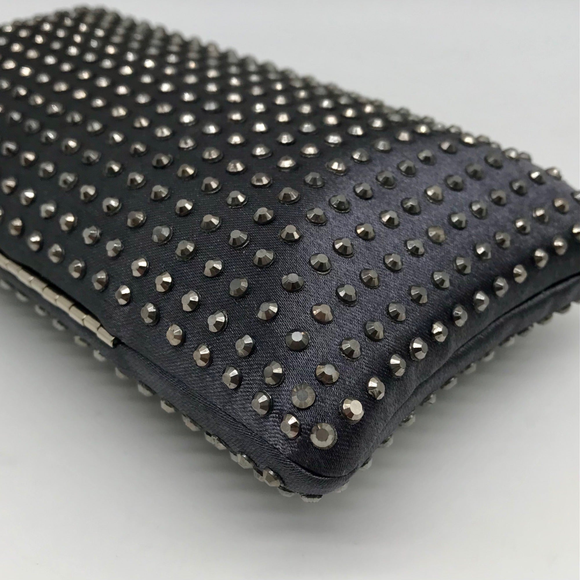 Grey Satin &amp; Rhinestone Evening Clutch