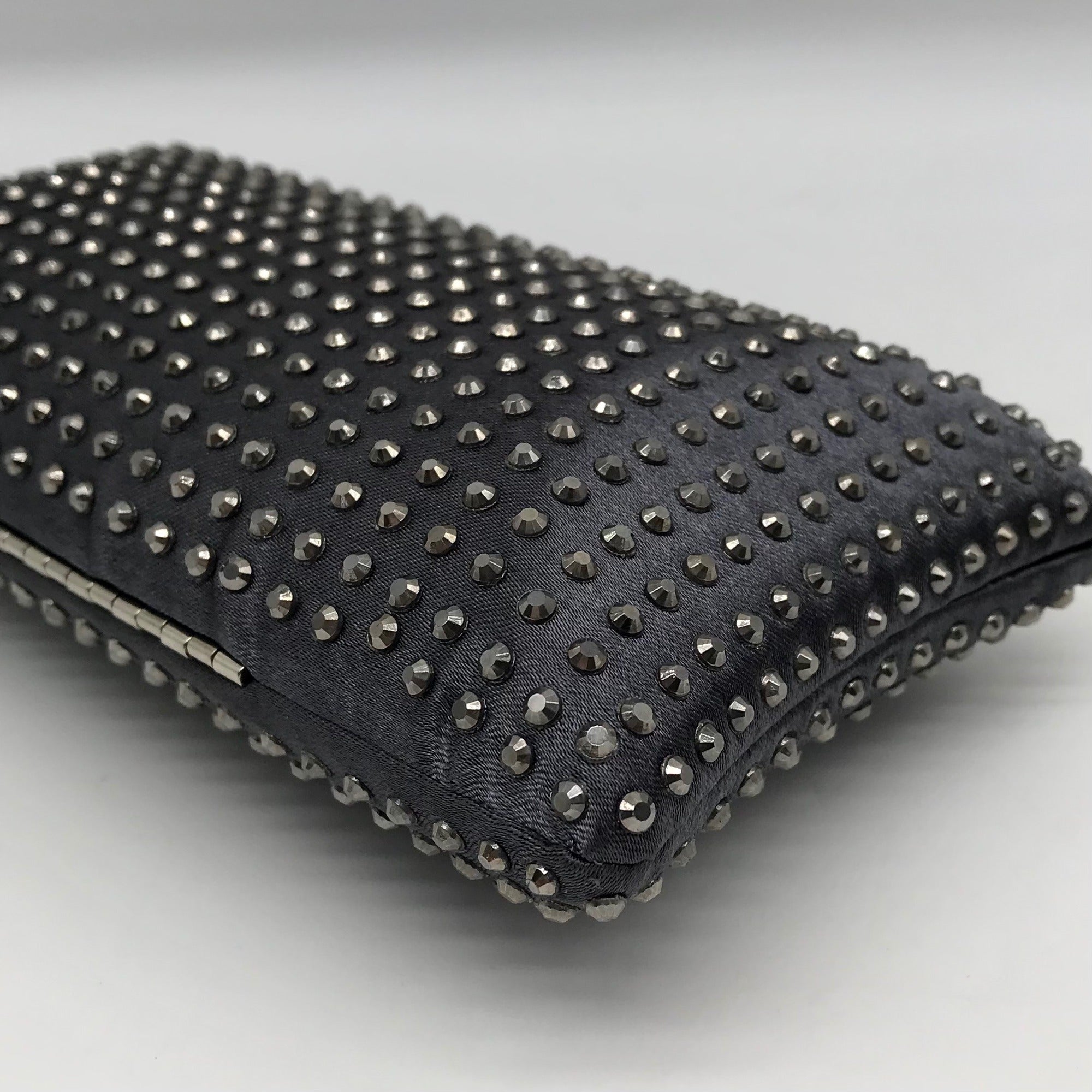 Grey Satin &amp; Rhinestone Evening Clutch