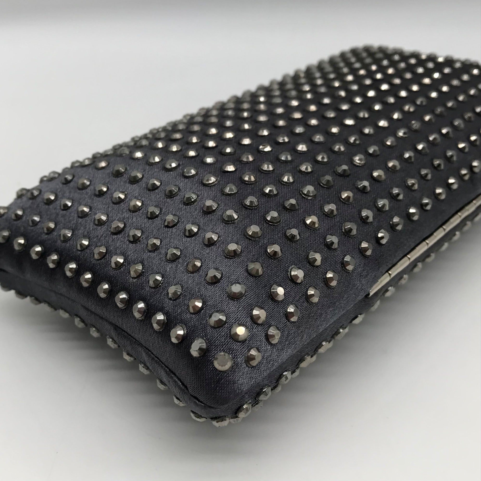 Grey Satin &amp; Rhinestone Evening Clutch