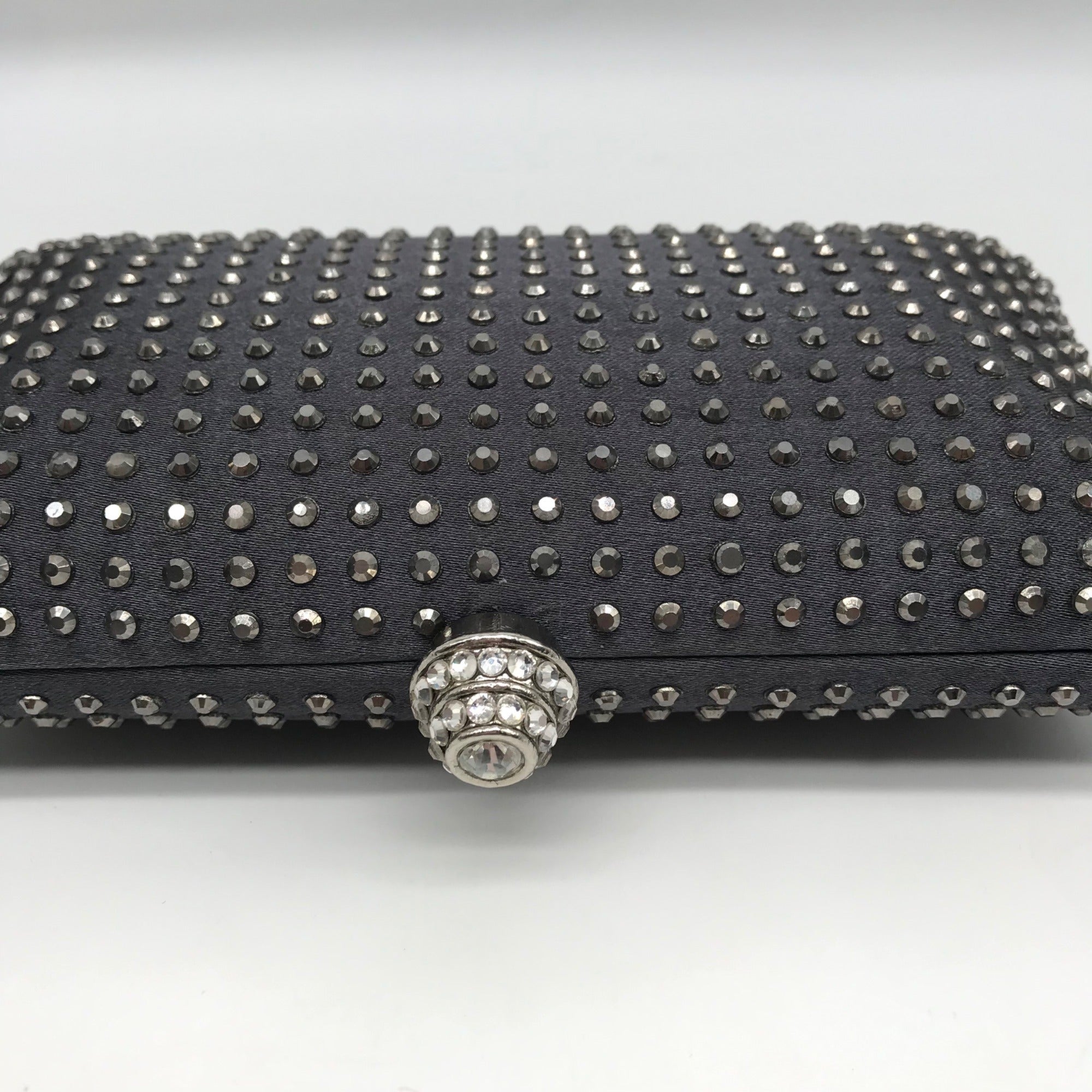 Grey Satin &amp; Rhinestone Evening Clutch