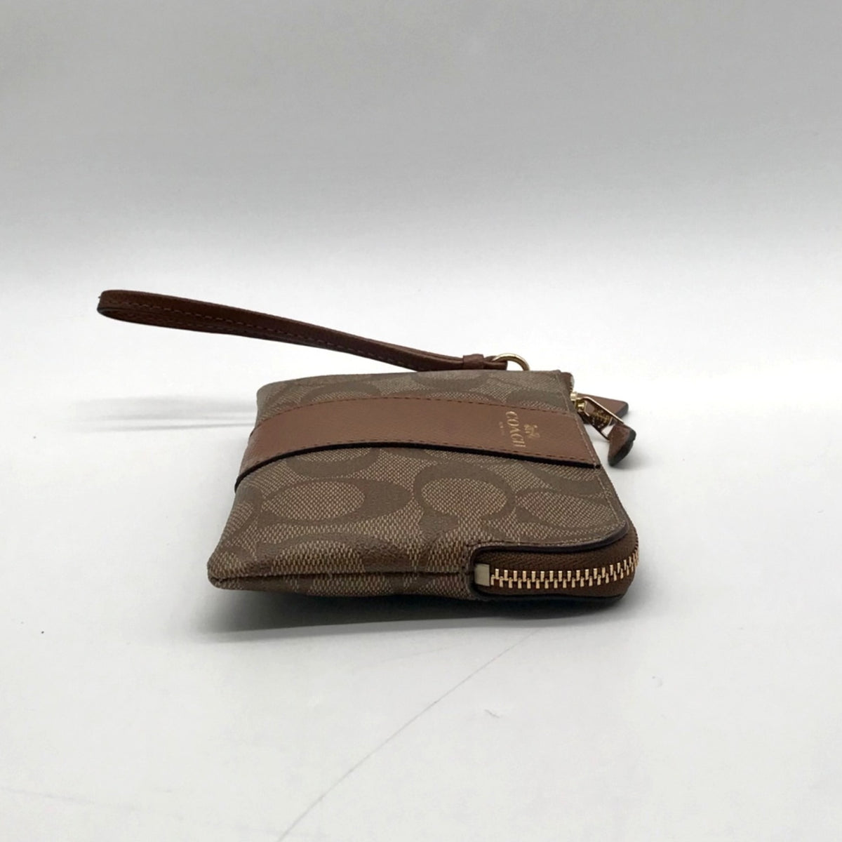 Coach Brown Signature Coated Canvas Wristlet