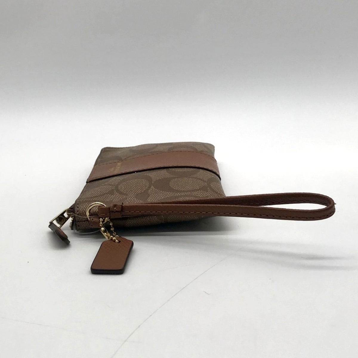 Coach Brown Signature Coated Canvas Wristlet