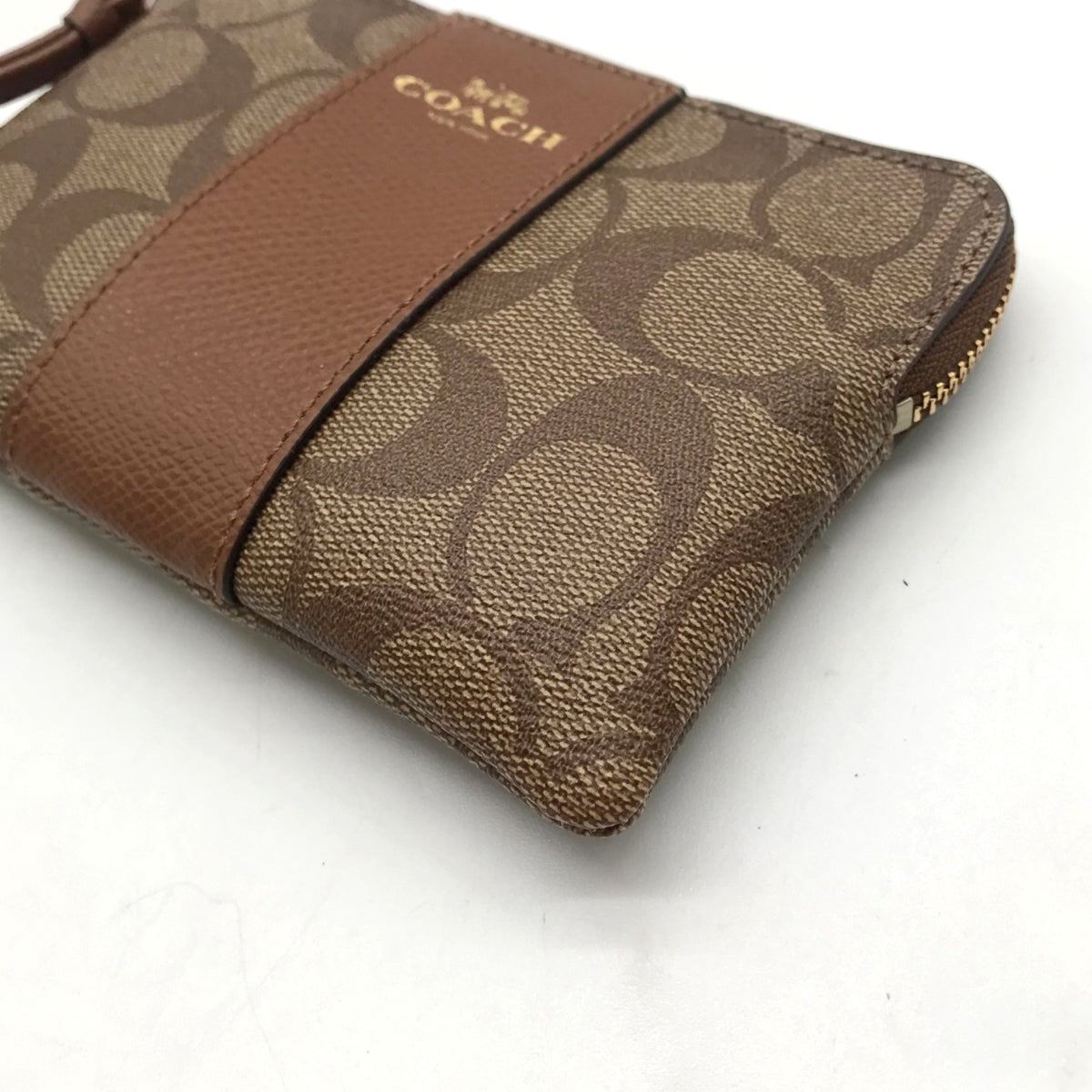 Coach Brown Signature Coated Canvas Wristlet