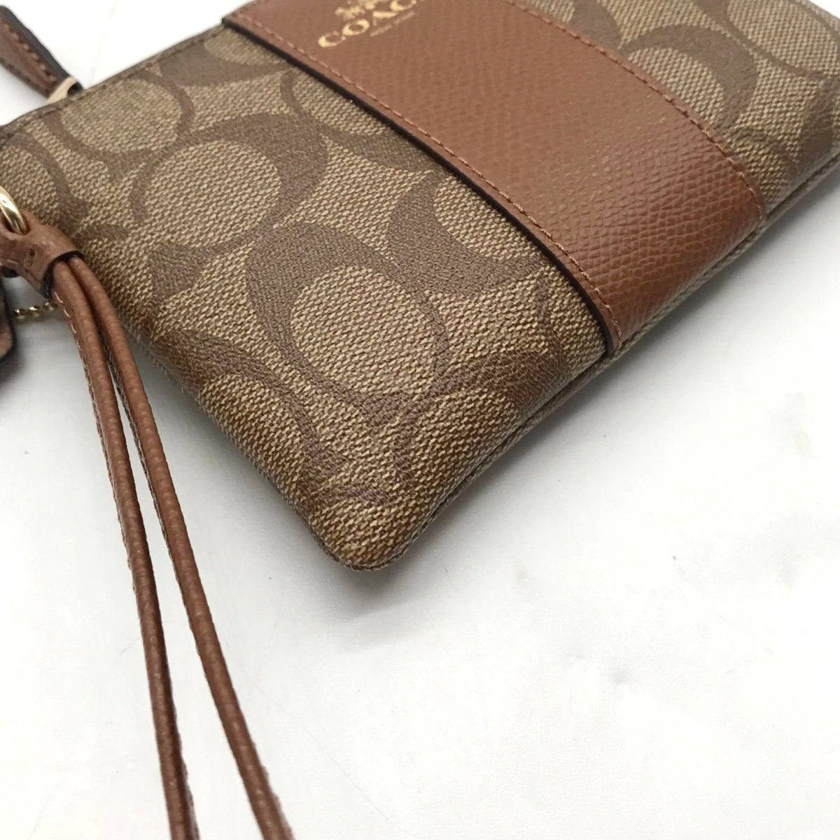 Coach Brown Signature Coated Canvas Wristlet