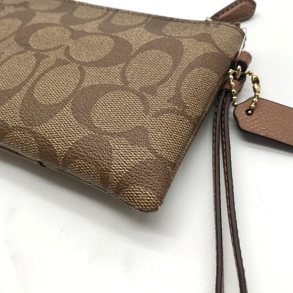 Coach Brown Signature Coated Canvas Wristlet