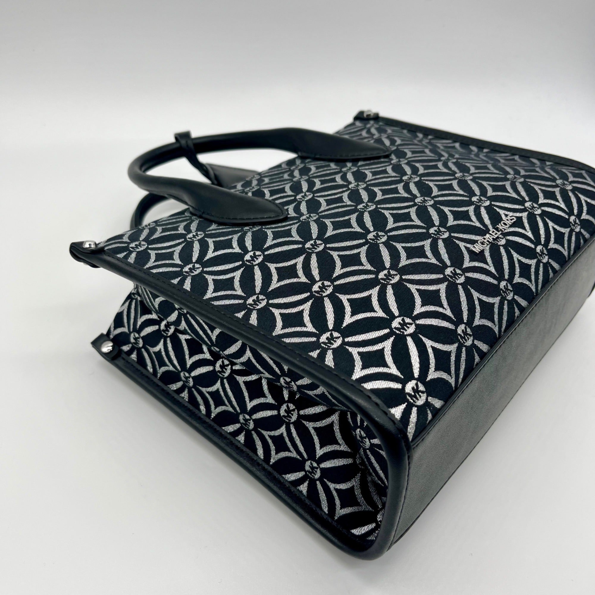Michael Kors Black Small Mirella Metallic Logo Jacquard Crossbody Bag