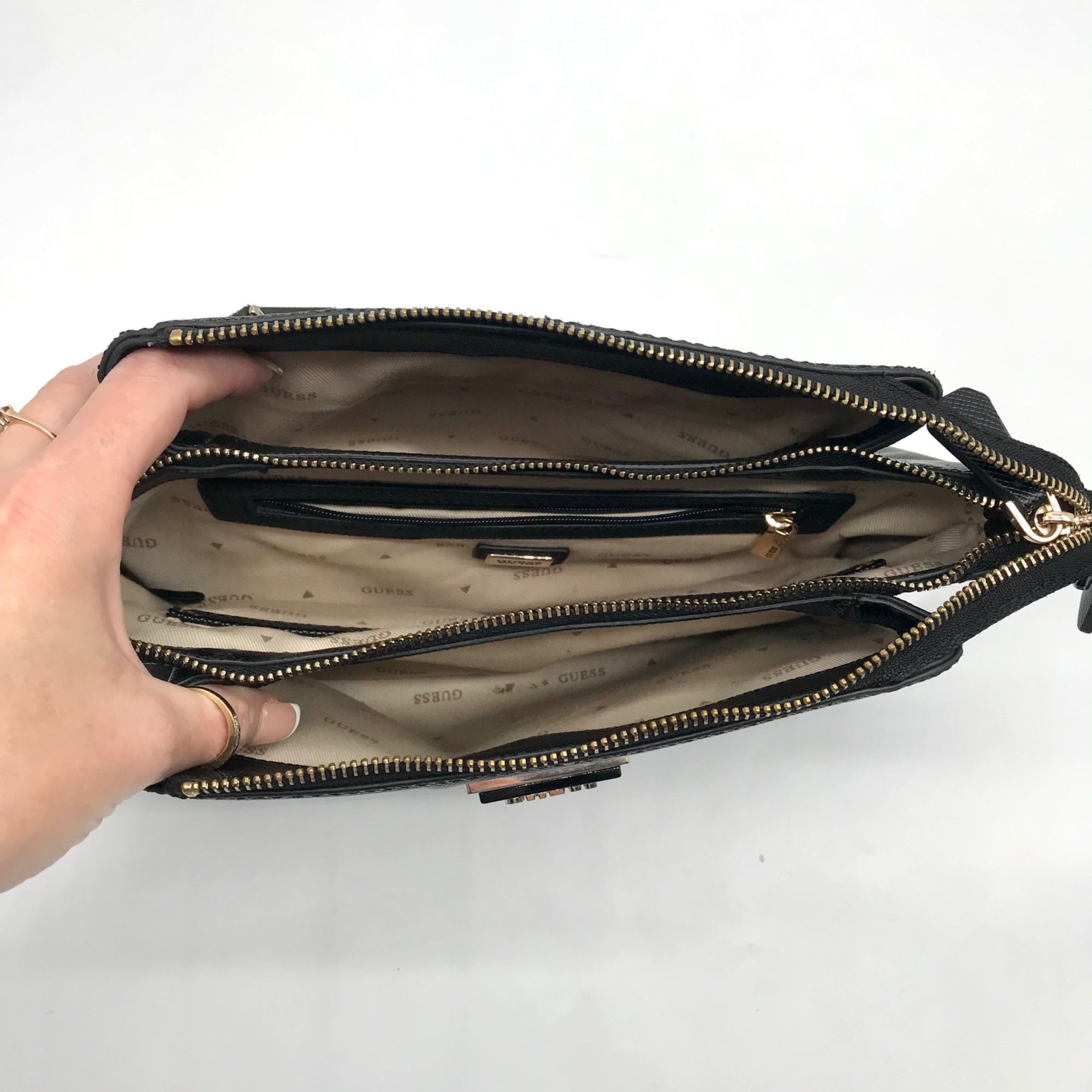Guess Black Noelle Triple Compartment Crossbody Bag