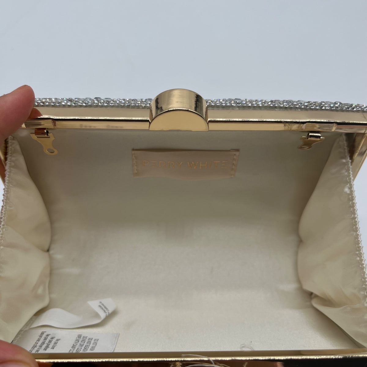 Perry White Silver Rhinestone Evening Clutch Bag