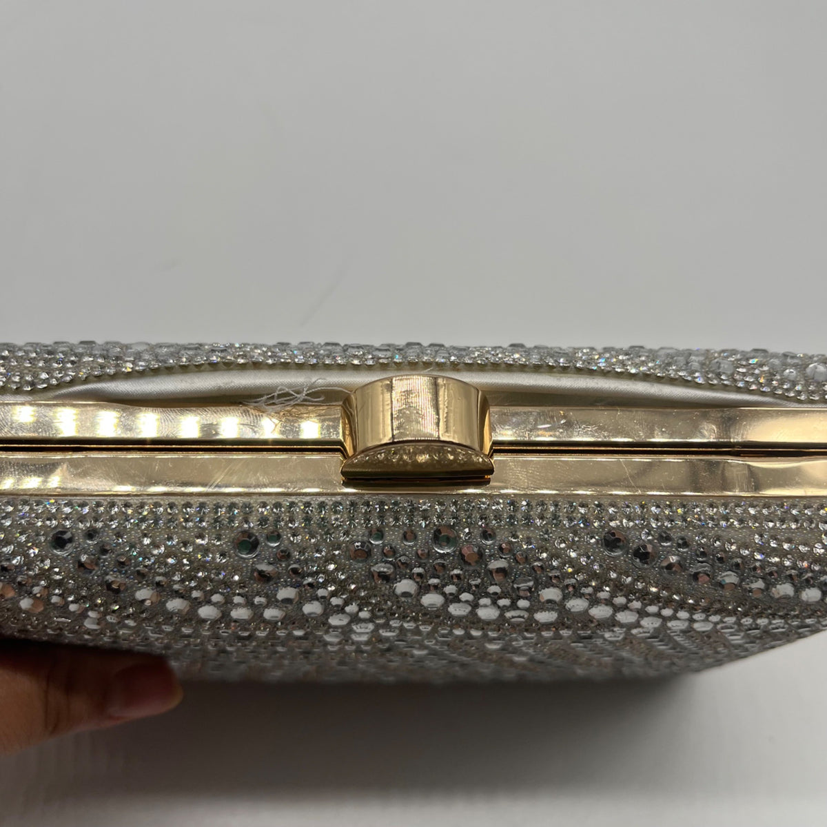Perry White Silver Rhinestone Evening Clutch Bag