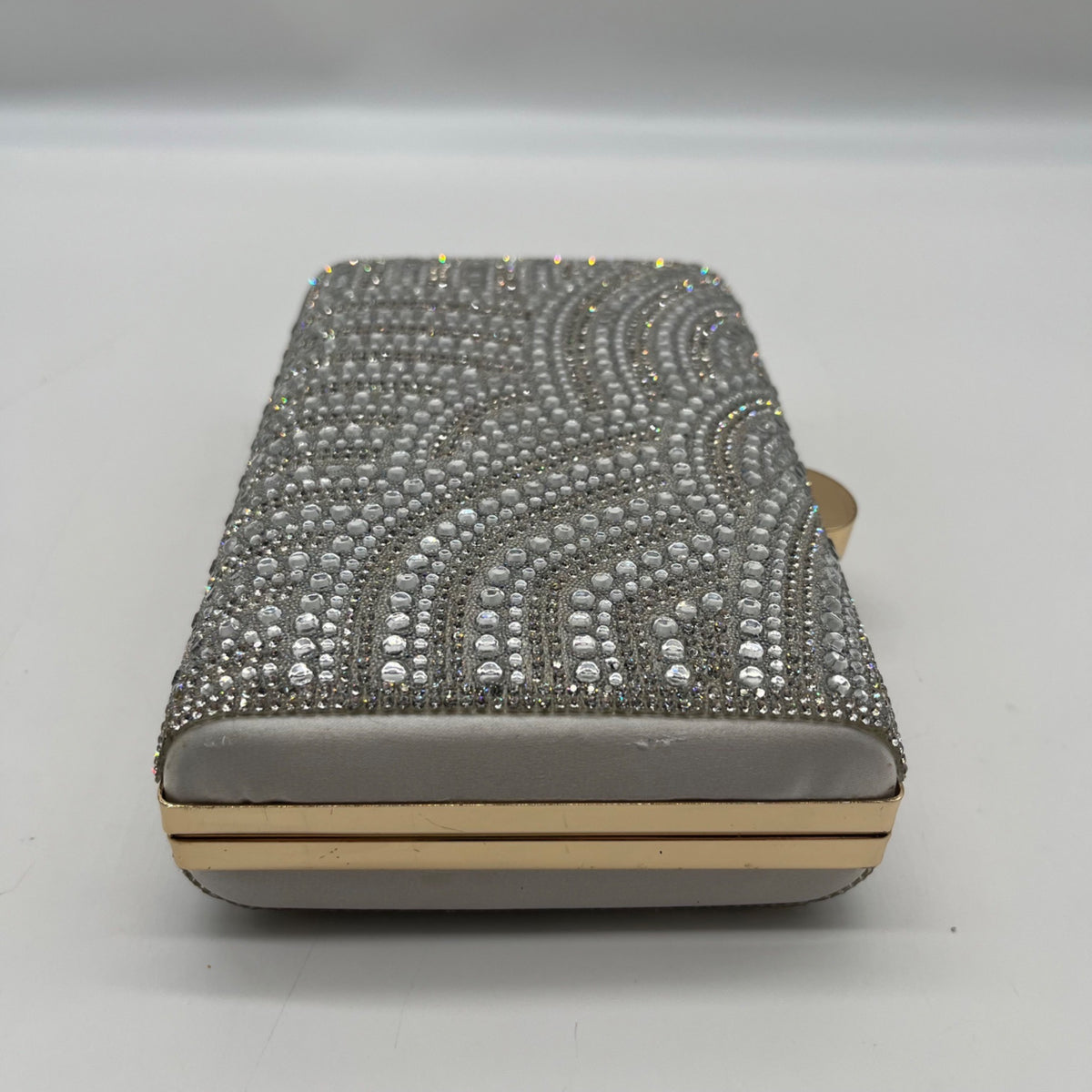 Perry White Silver Rhinestone Evening Clutch Bag