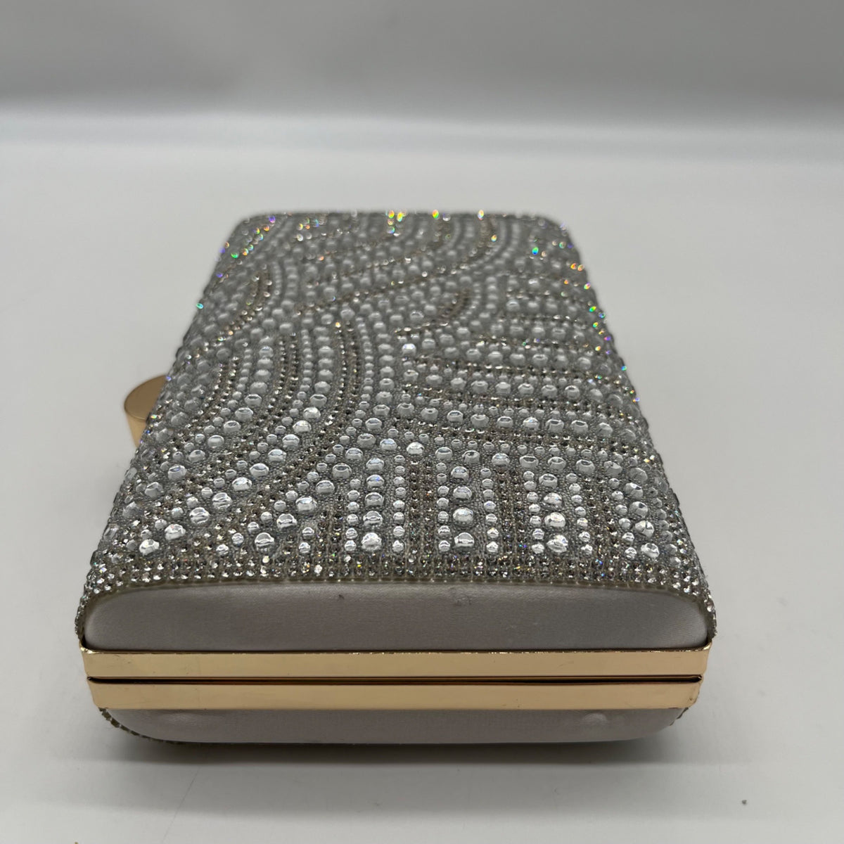 Perry White Silver Rhinestone Evening Clutch Bag