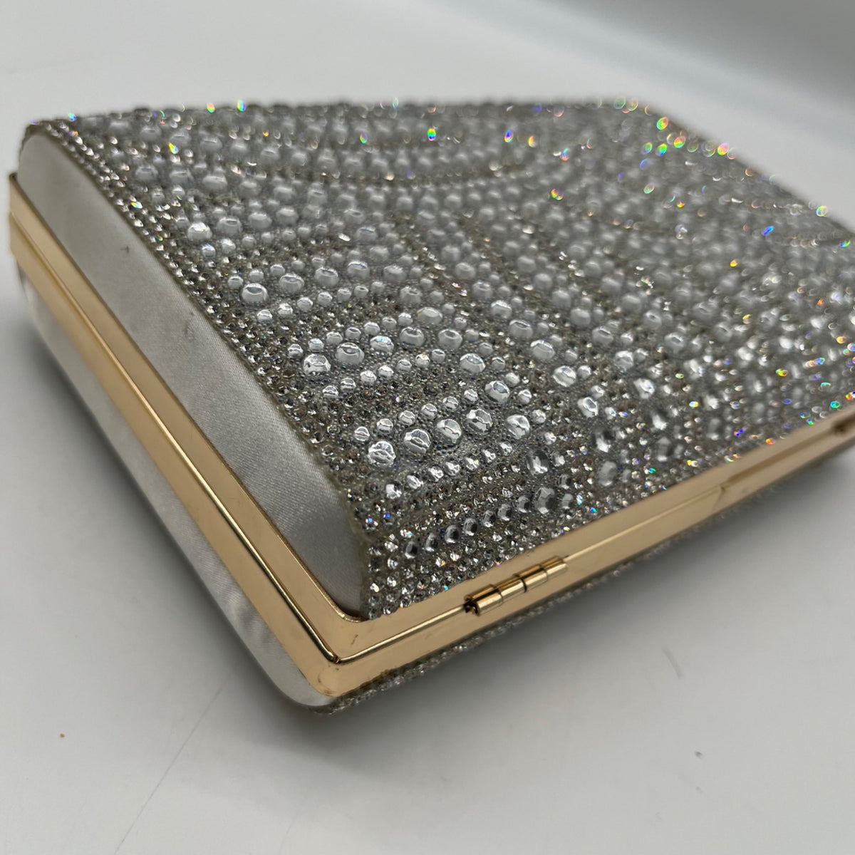 Perry White Silver Rhinestone Evening Clutch Bag