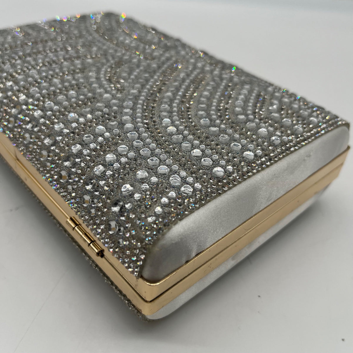 Perry White Silver Rhinestone Evening Clutch Bag