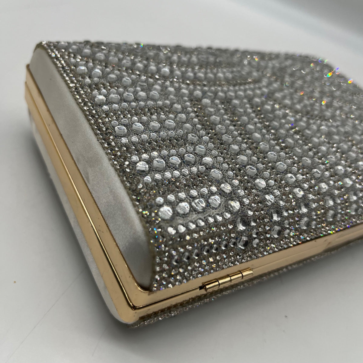 Perry White Silver Rhinestone Evening Clutch Bag