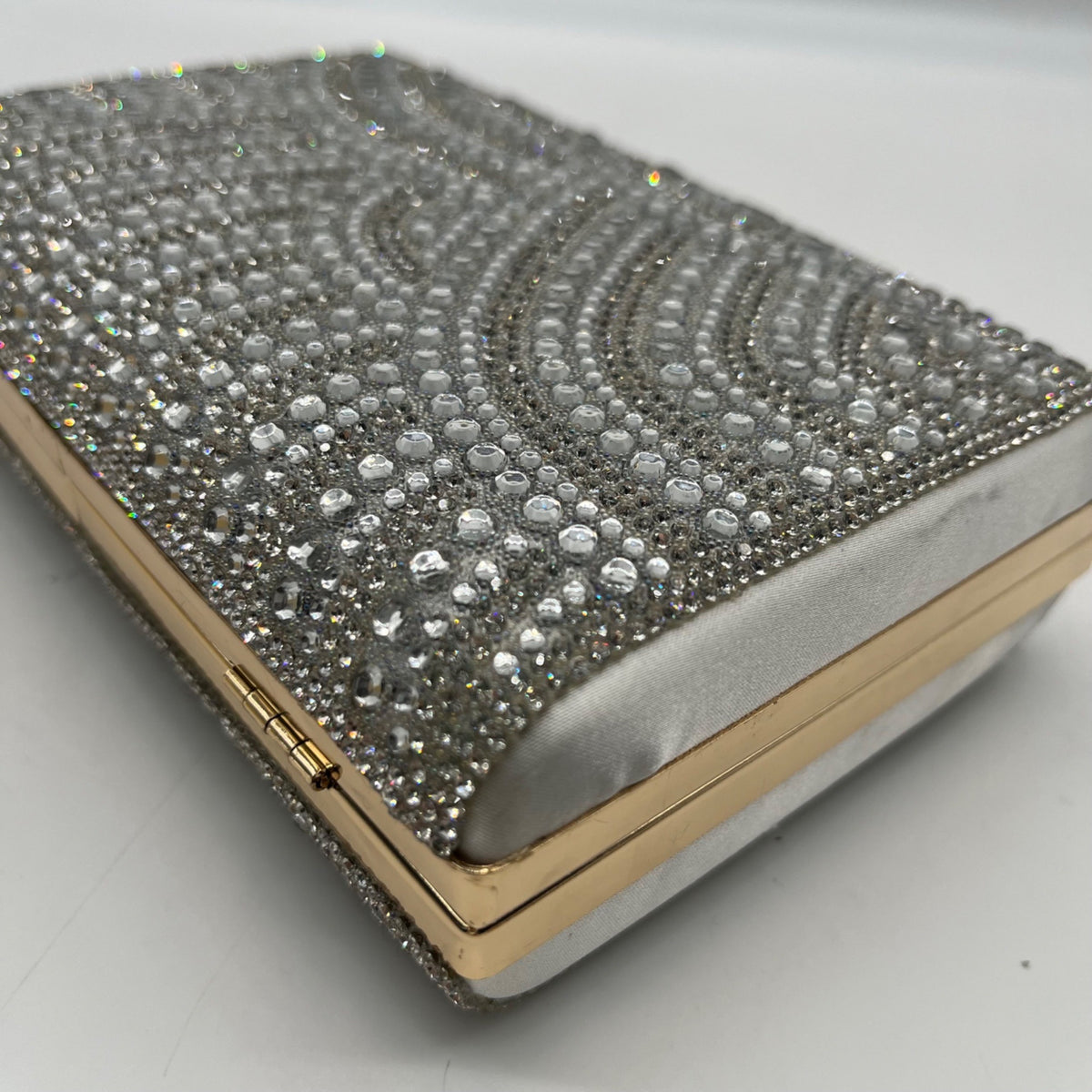 Perry White Silver Rhinestone Evening Clutch Bag