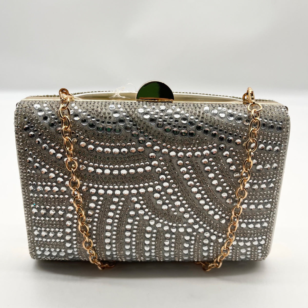 Perry White Silver Rhinestone Evening Clutch Bag