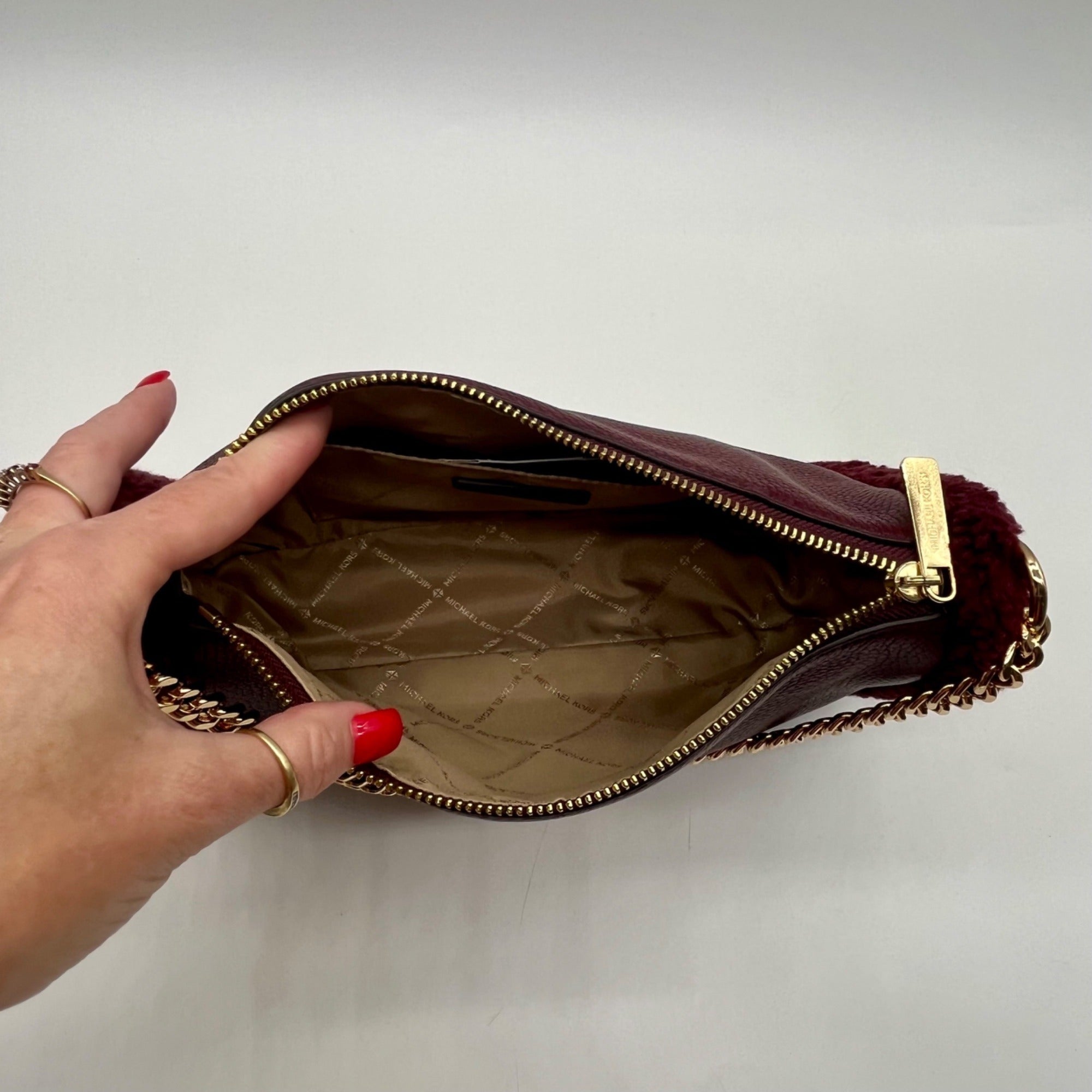 Michael Kors Maroon Pebbled Leather Convertible Shoulder Bag