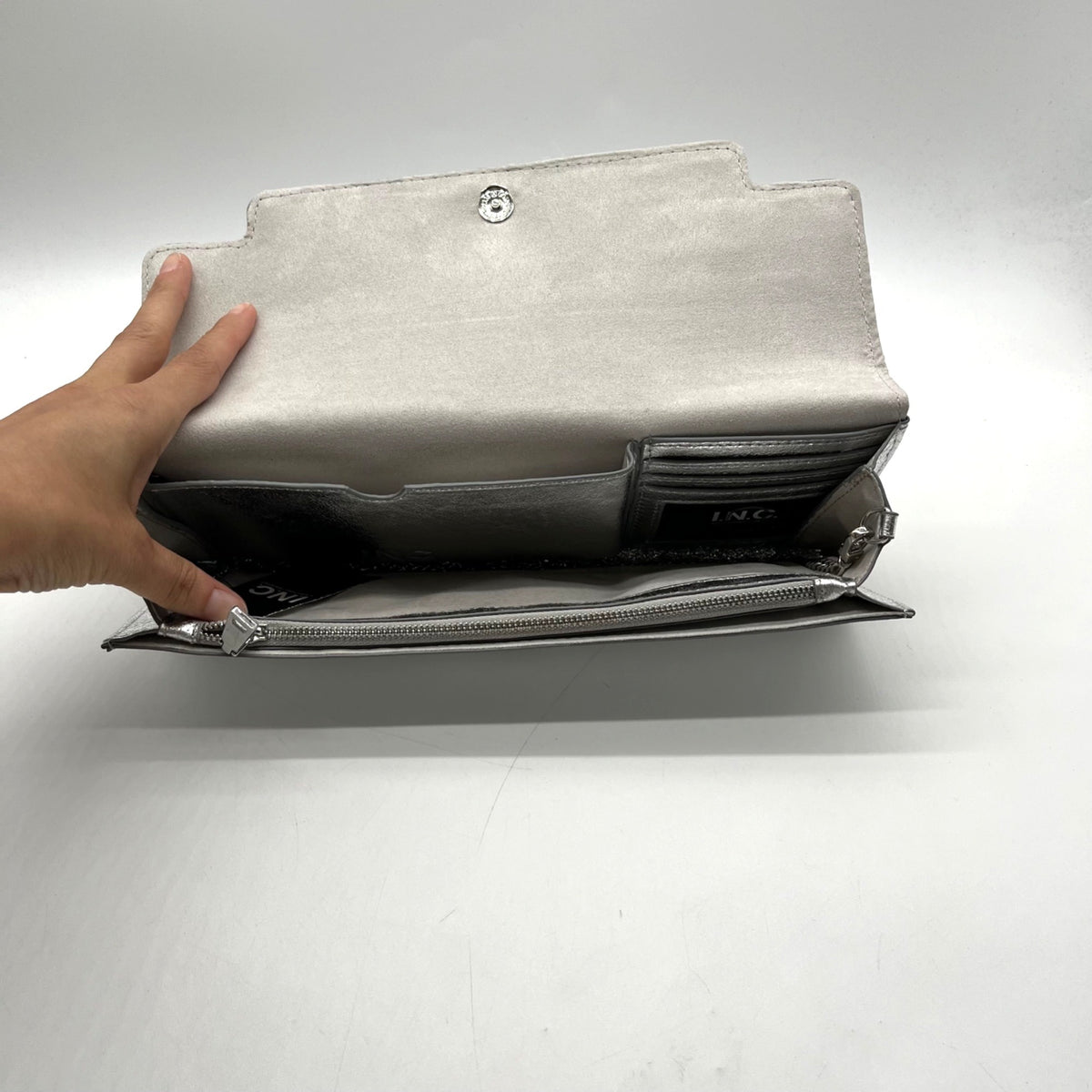 I.N.C. Silver Metallic Wyllah Clutch Bag