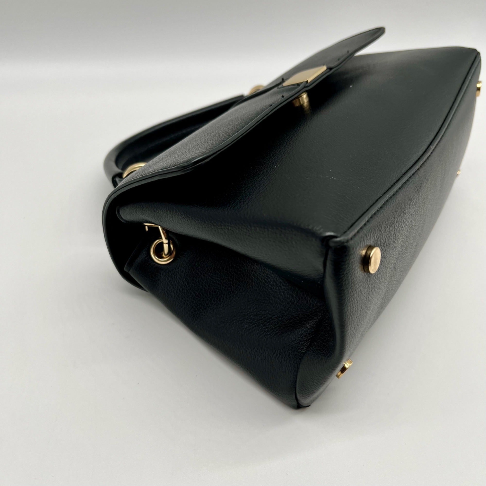 On 34th Kristt Black Faux Leather Solid Top Handle Crossbody Bag