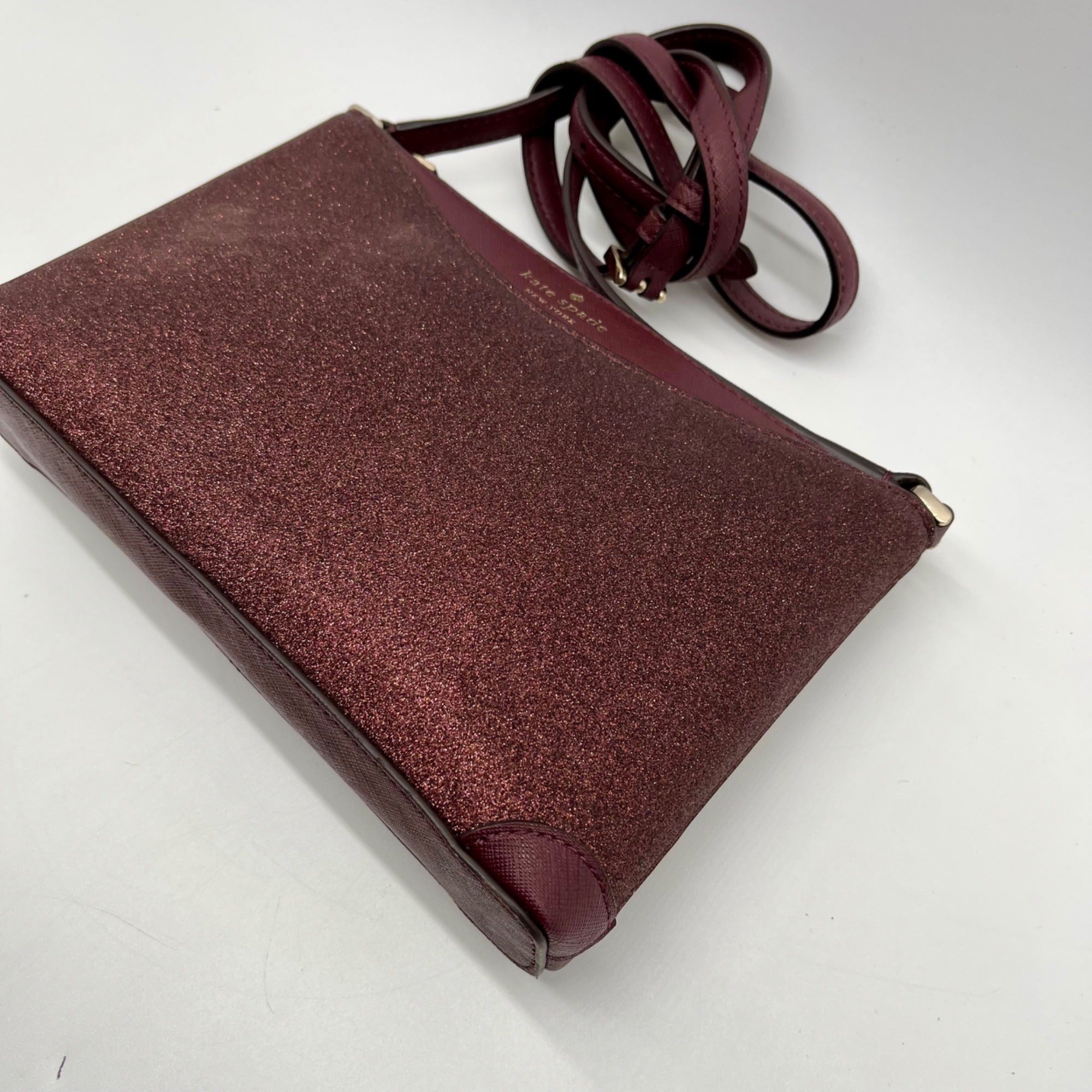 Kate Spade Burgundy Glitter Leather Crossbody Bag