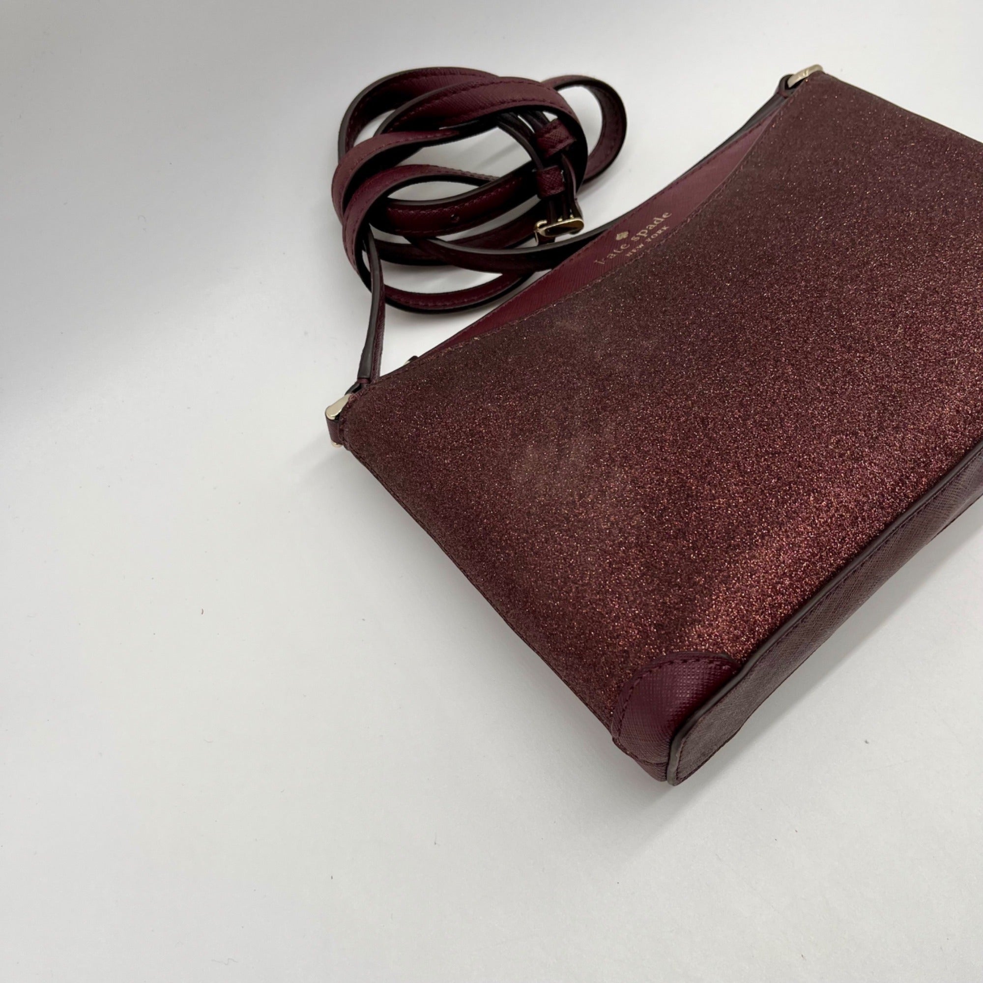 Kate Spade Burgundy Glitter Leather Crossbody Bag