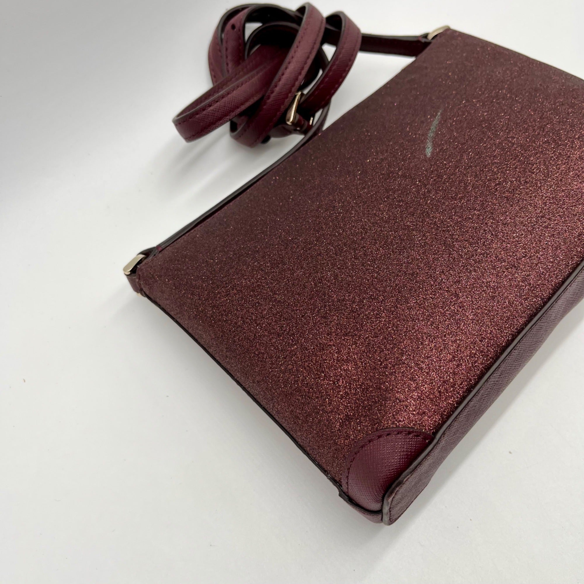 Kate Spade Burgundy Glitter Leather Crossbody Bag