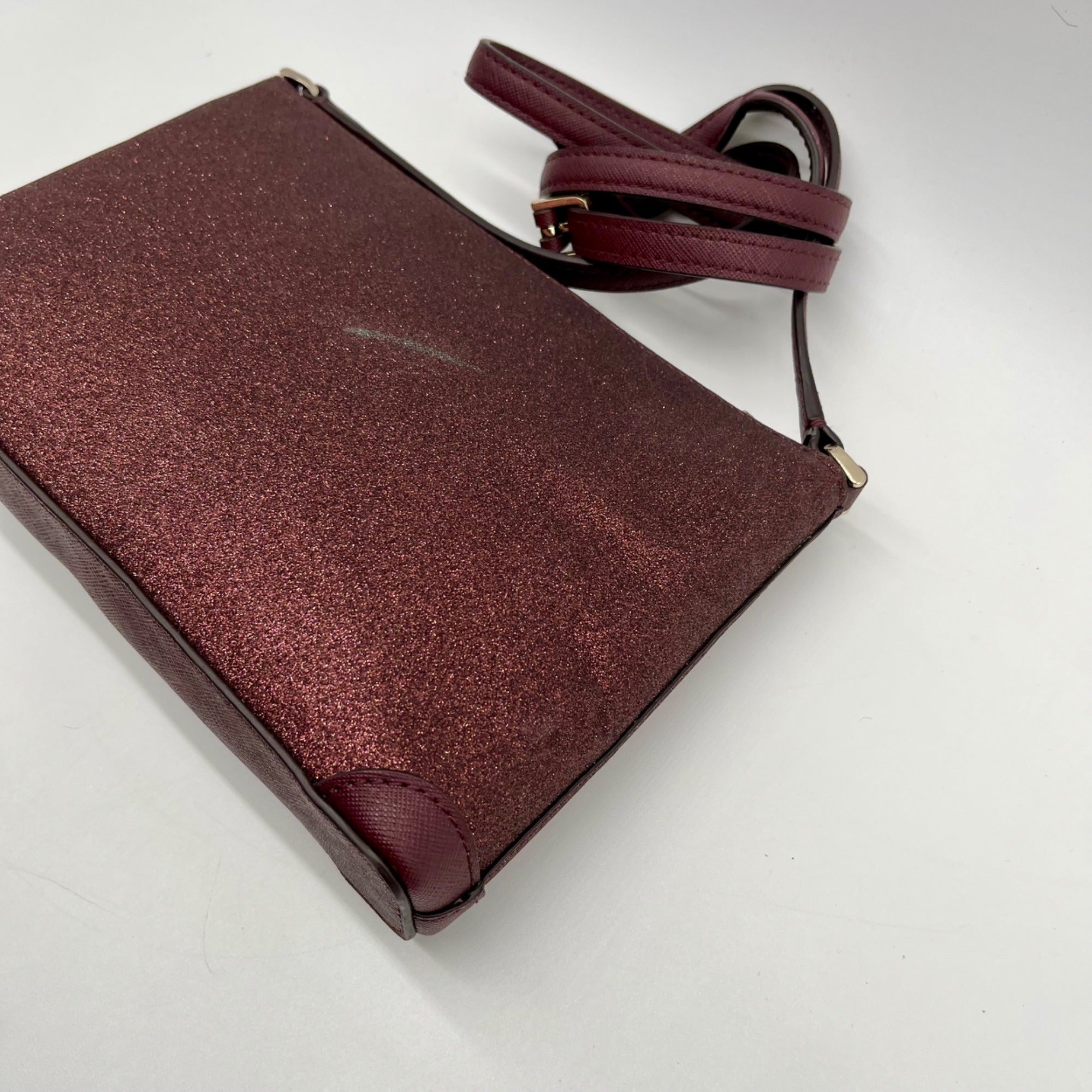 Kate Spade Burgundy Glitter Leather Crossbody Bag