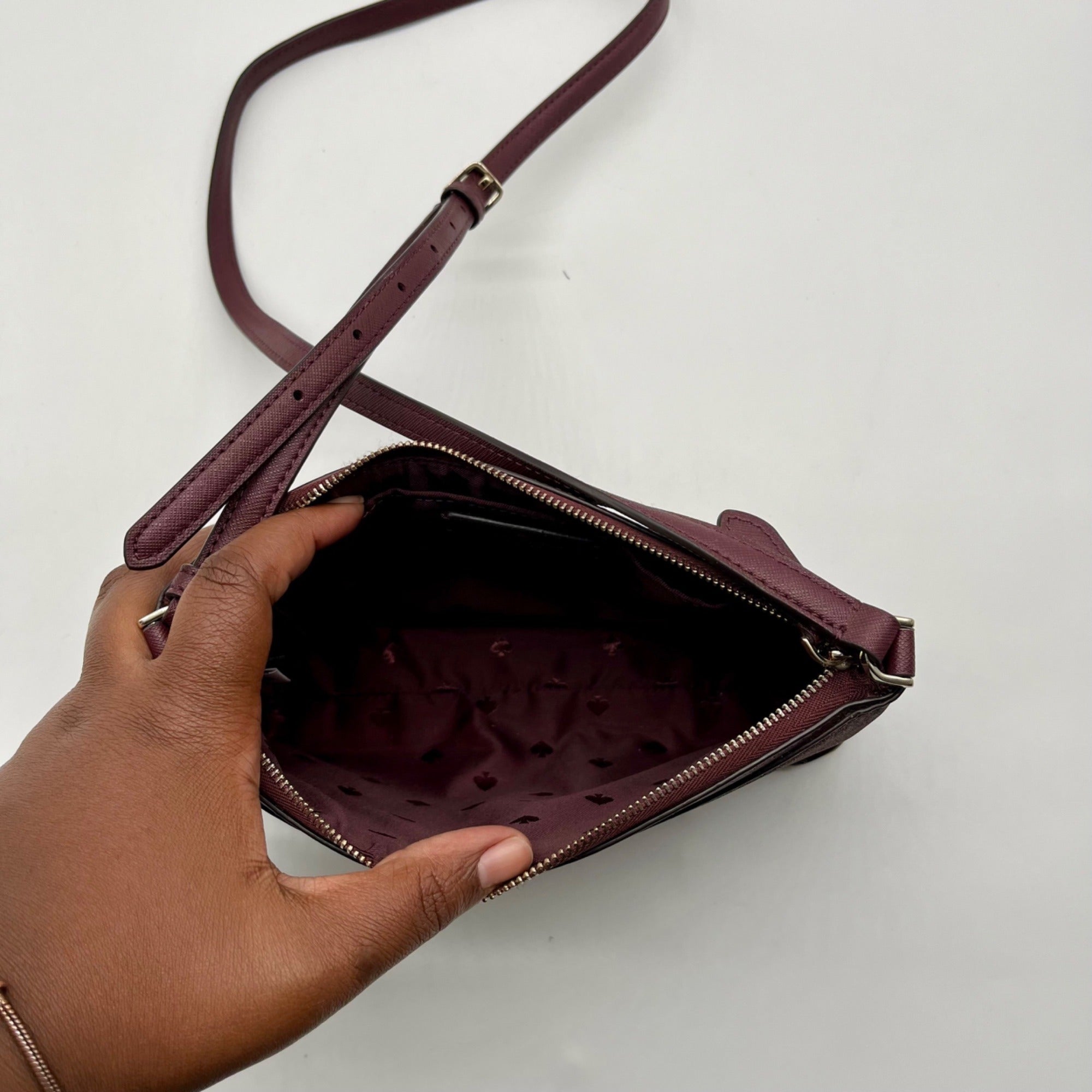 Kate Spade Burgundy Glitter Leather Crossbody Bag