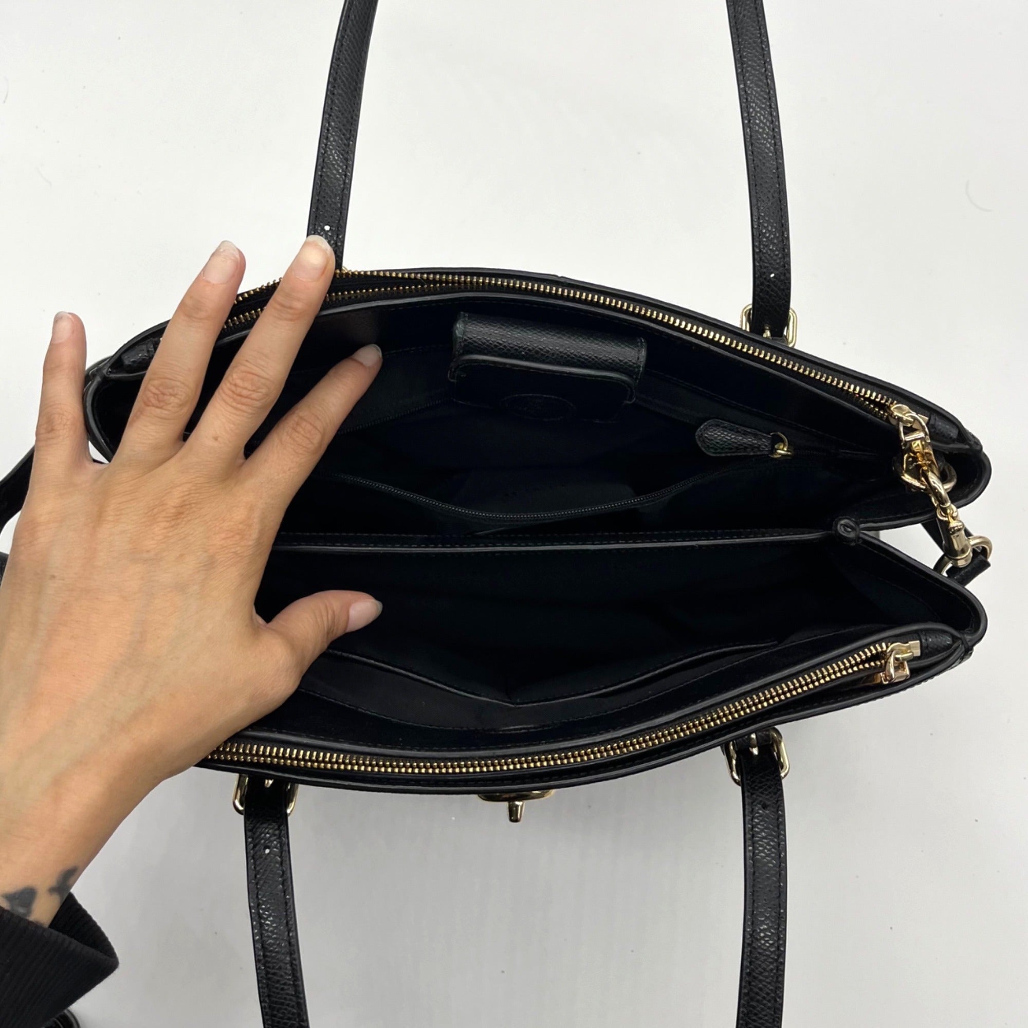 Coach Black Crossgrain Leather Carryall Shoulder Bag