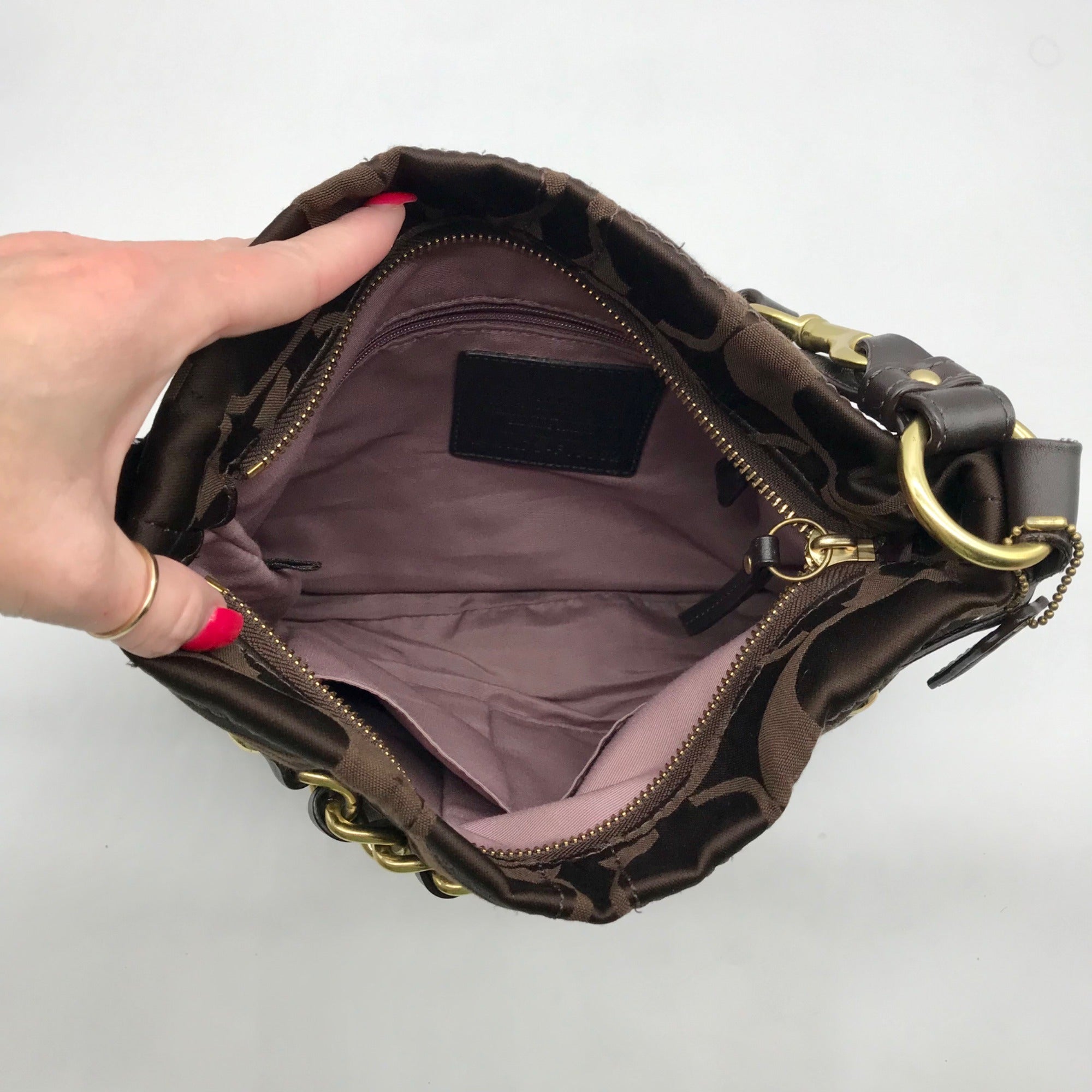 Coach Brown Canvas Signature Chain Convertible Shoulder Bag F18862