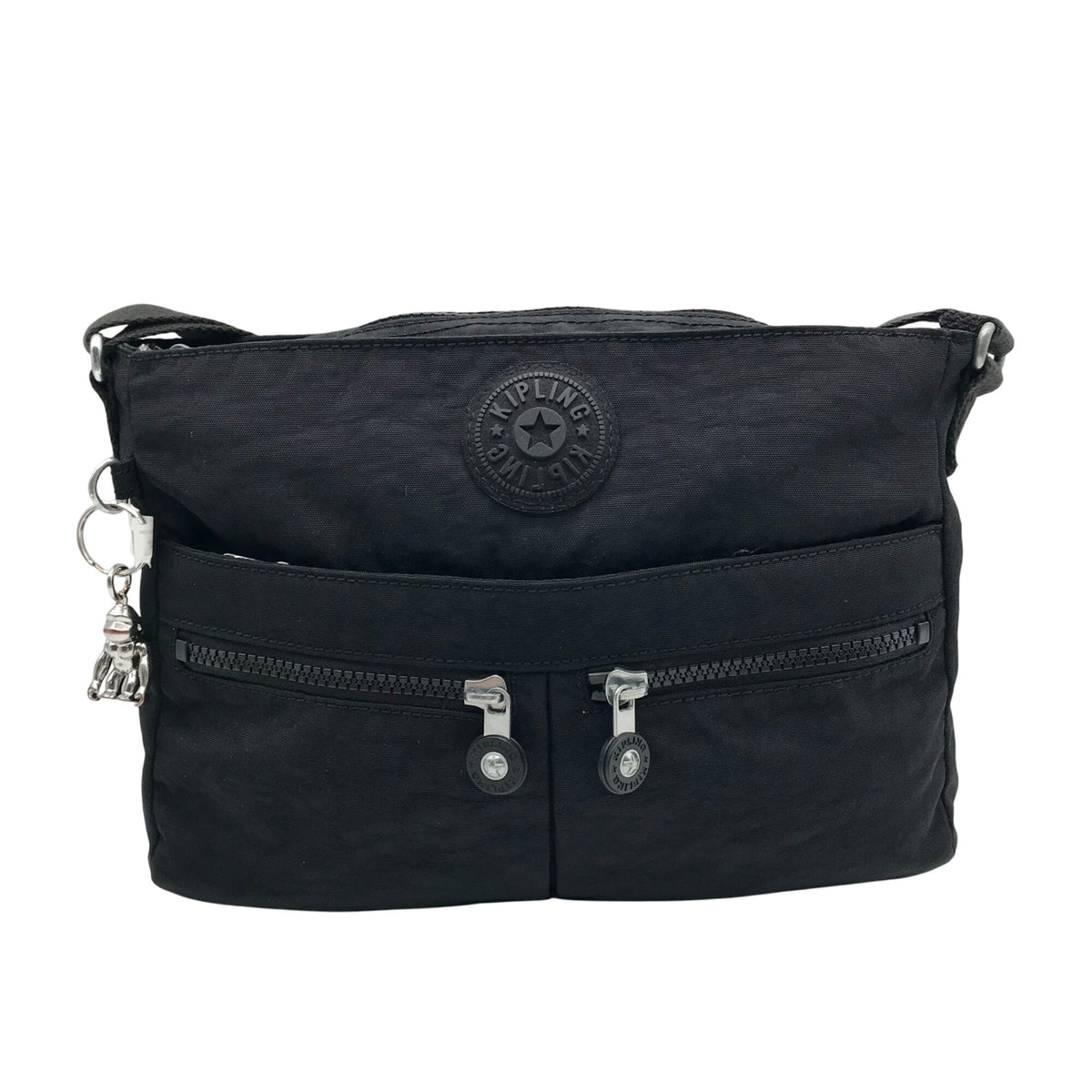 Kipling Black Noir Nylon Multipocket Angie Shoulder Bag