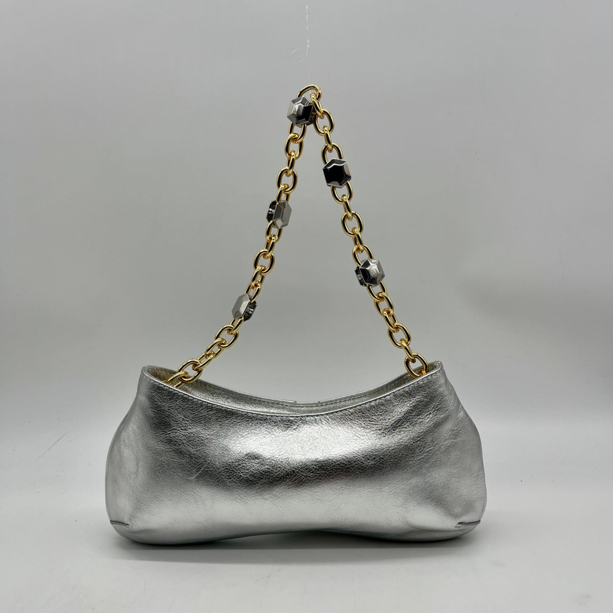Arezzo Luna Silver Small Leather Baguette