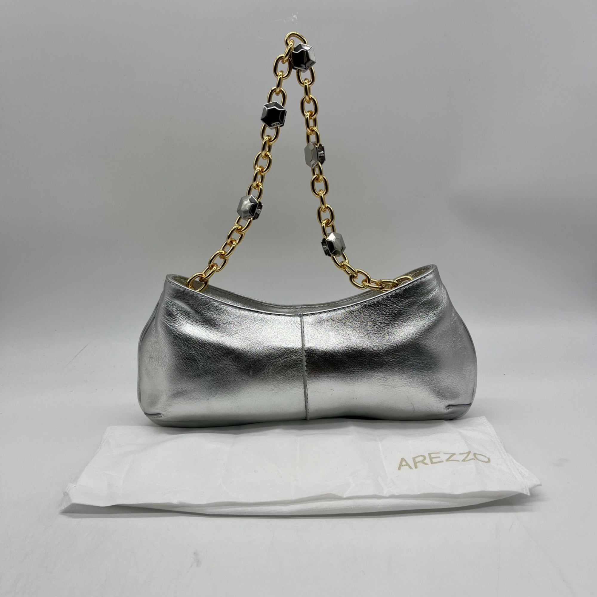 Arezzo Luna Silver Small Leather Baguette