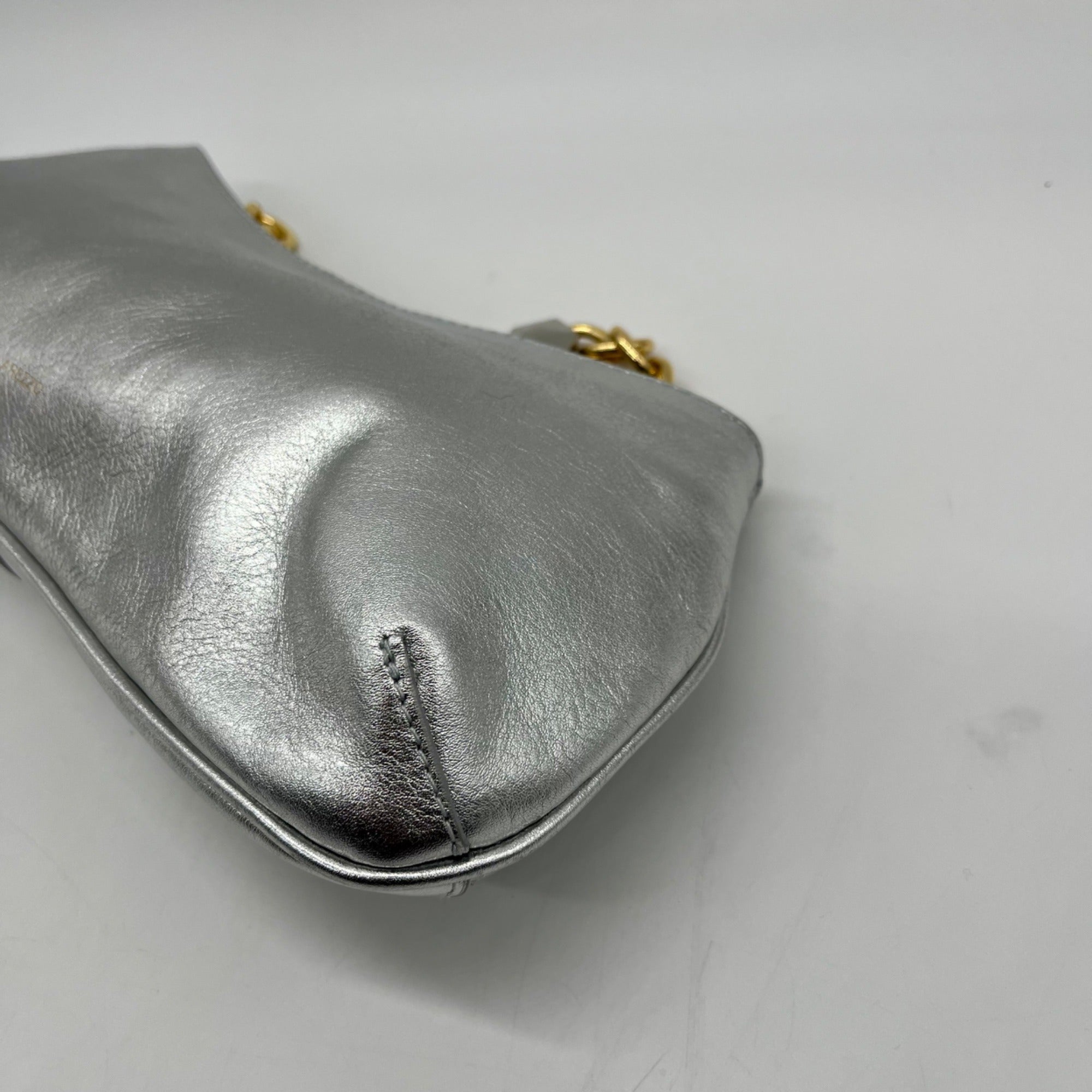 Arezzo Luna Silver Small Leather Baguette