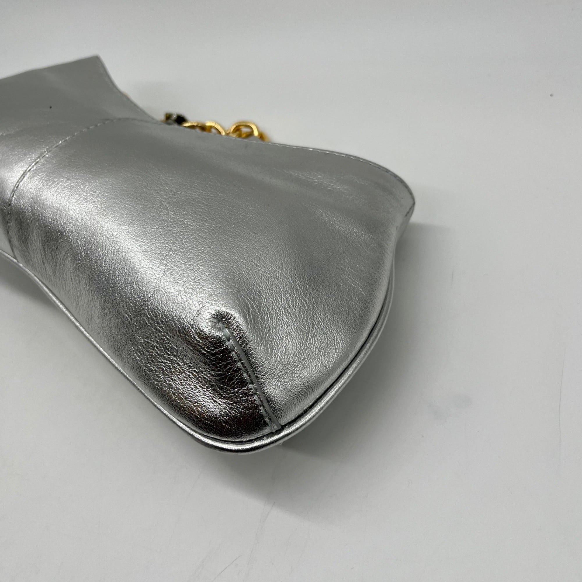 Arezzo Luna Silver Small Leather Baguette