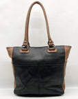 Tignanello Black And Brown Pebbled Leather Tote Bag