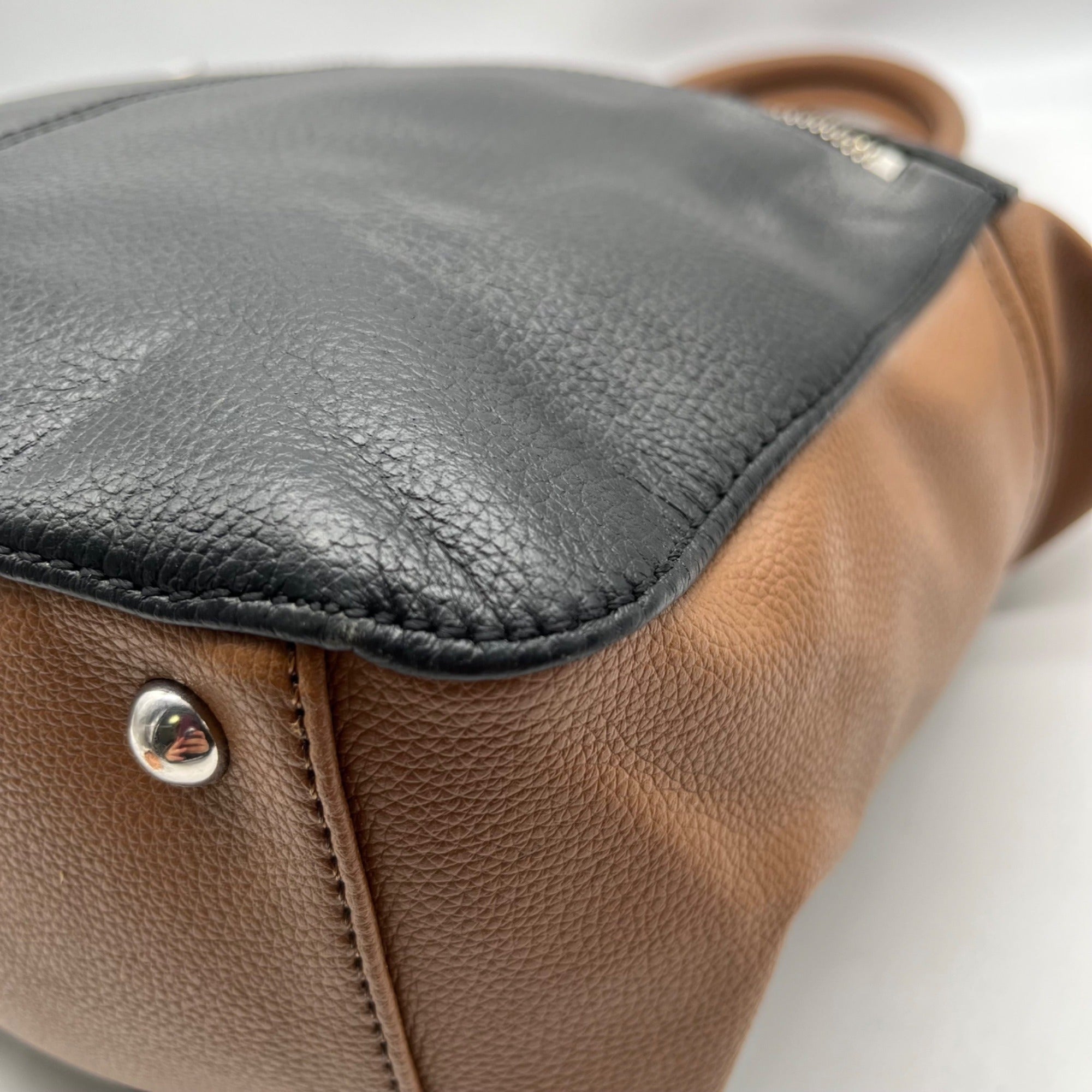 Tignanello Black And Brown Pebbled Leather Tote Bag